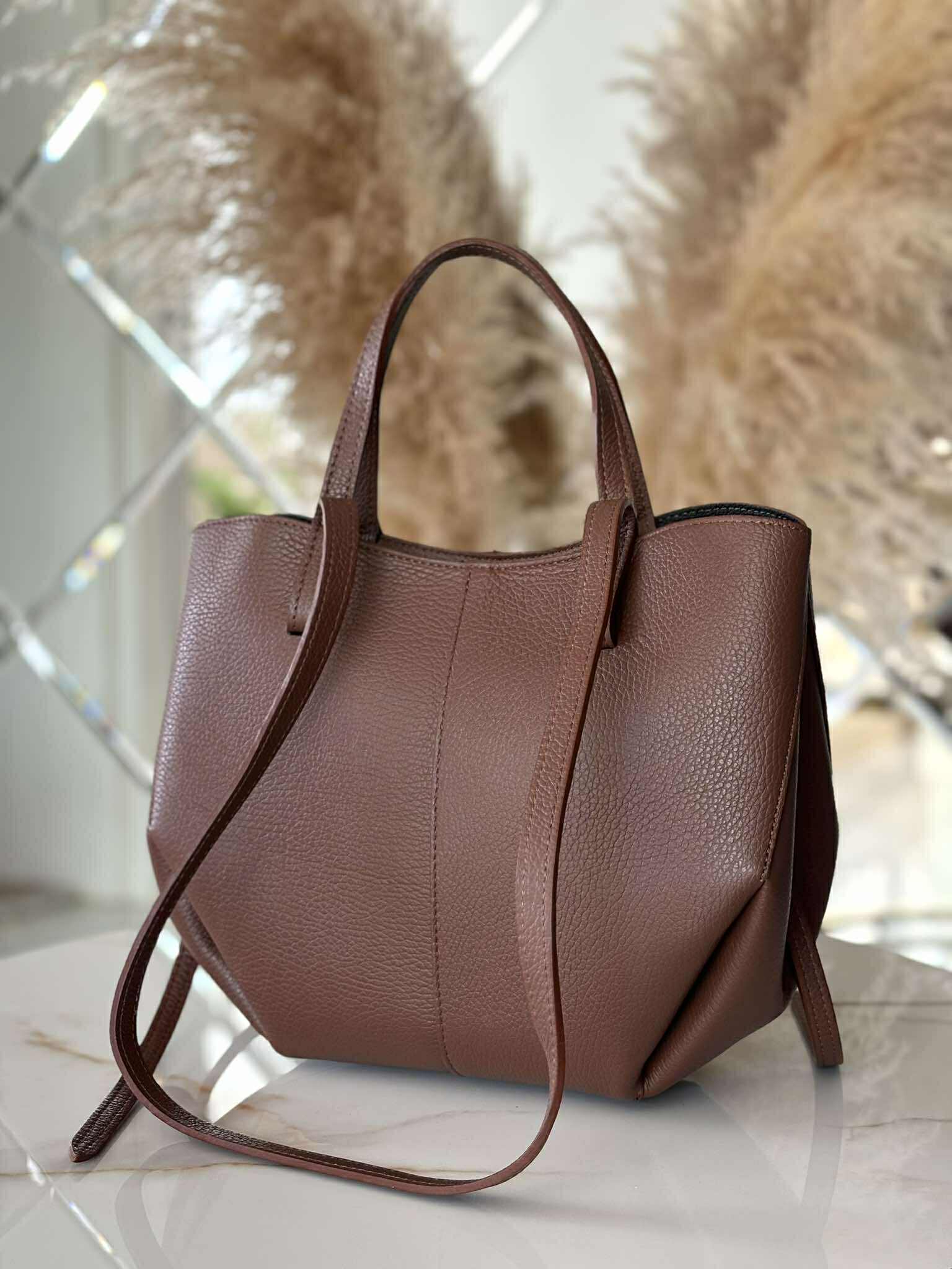 Torebka POLENKA skóra naturalna shopper kuferek 2w1 czekoladowa