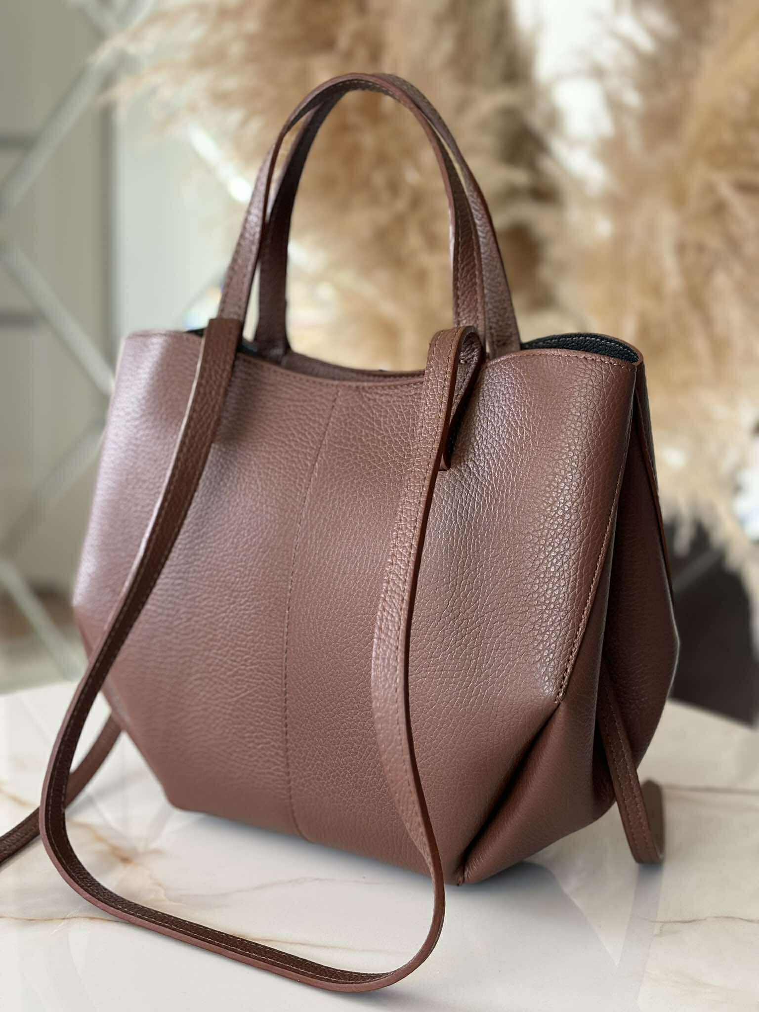 Torebka POLENKA skóra naturalna shopper kuferek 2w1 czekoladowa - obrazek 3