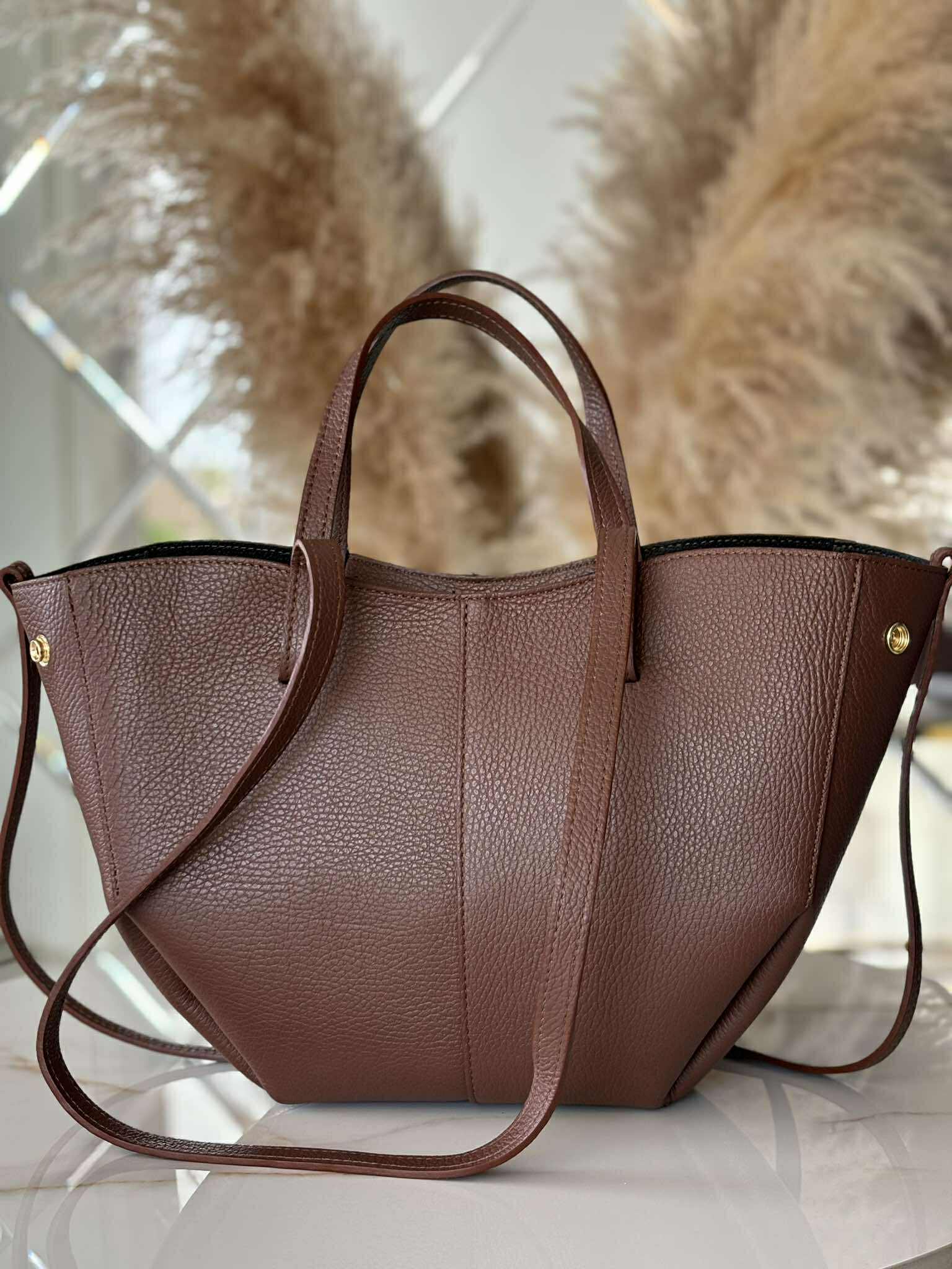 Torebka POLENKA skóra naturalna shopper kuferek 2w1 czekoladowa - obrazek 5