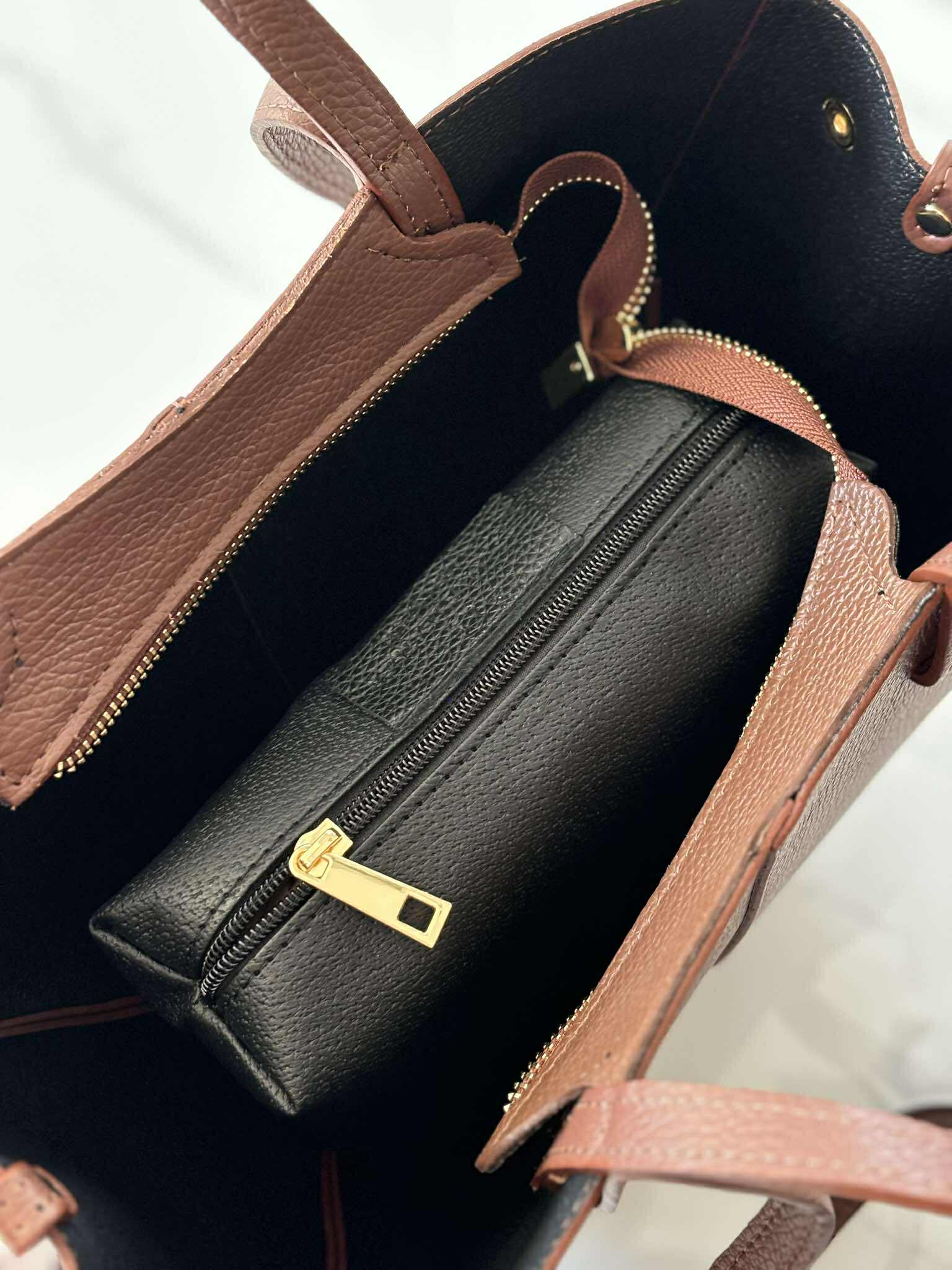 Torebka POLENKA skóra naturalna shopper kuferek 2w1 kasztanowa - obrazek 6