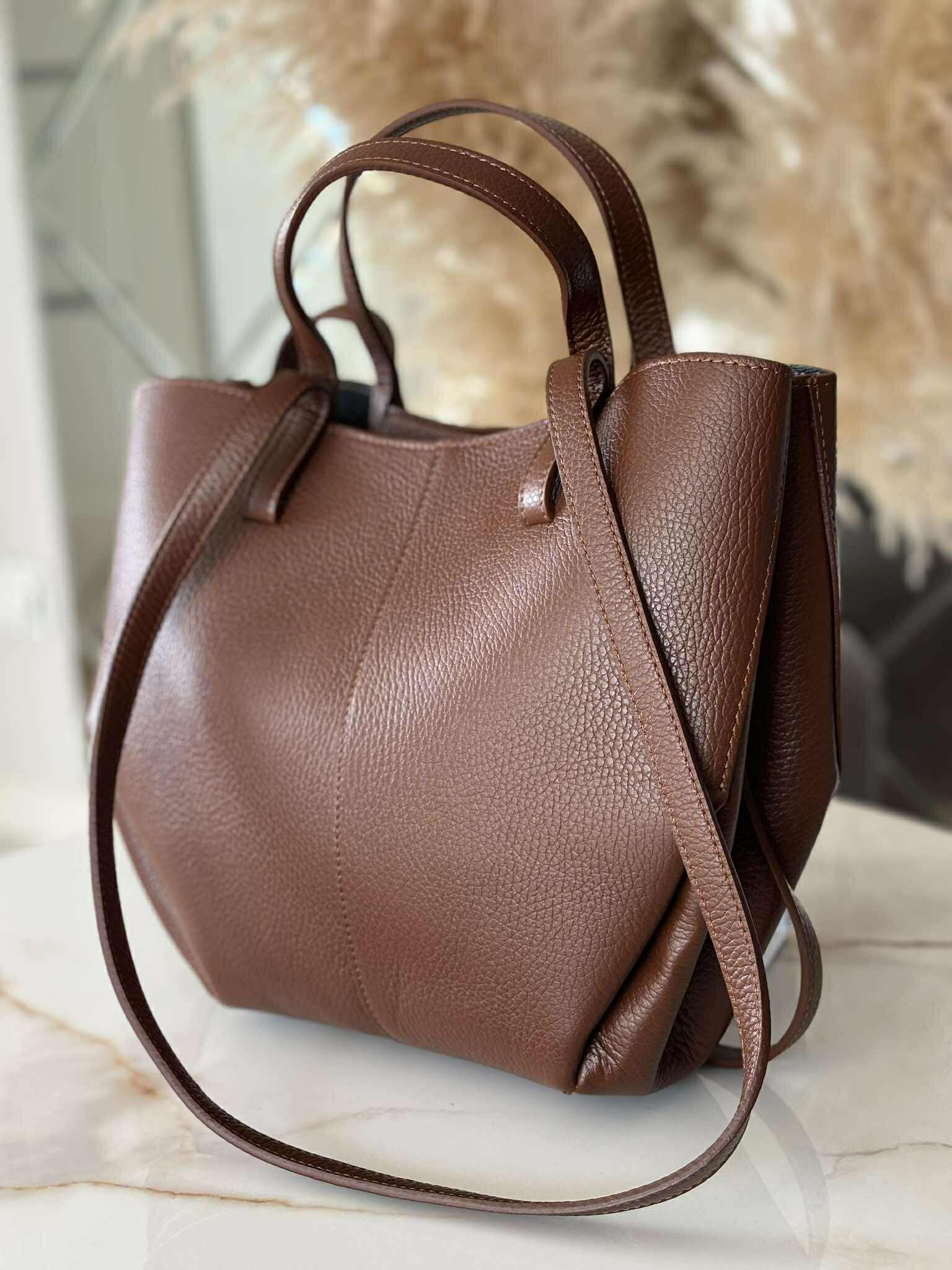 Torebka POLENKA skóra naturalna shopper kuferek 2w1 kasztanowa - obrazek 3