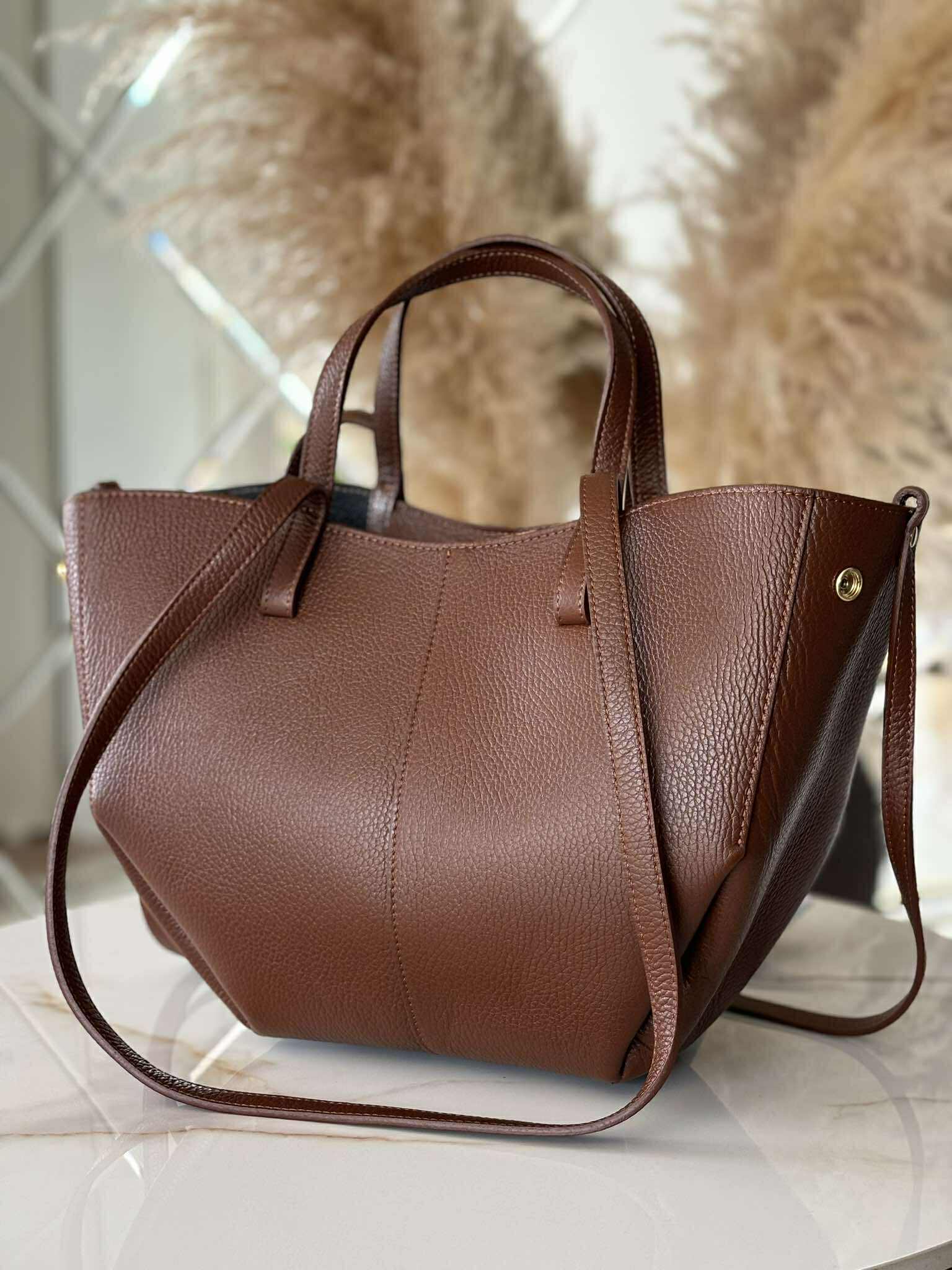 Torebka POLENKA skóra naturalna shopper kuferek 2w1 kasztanowa - obrazek 4