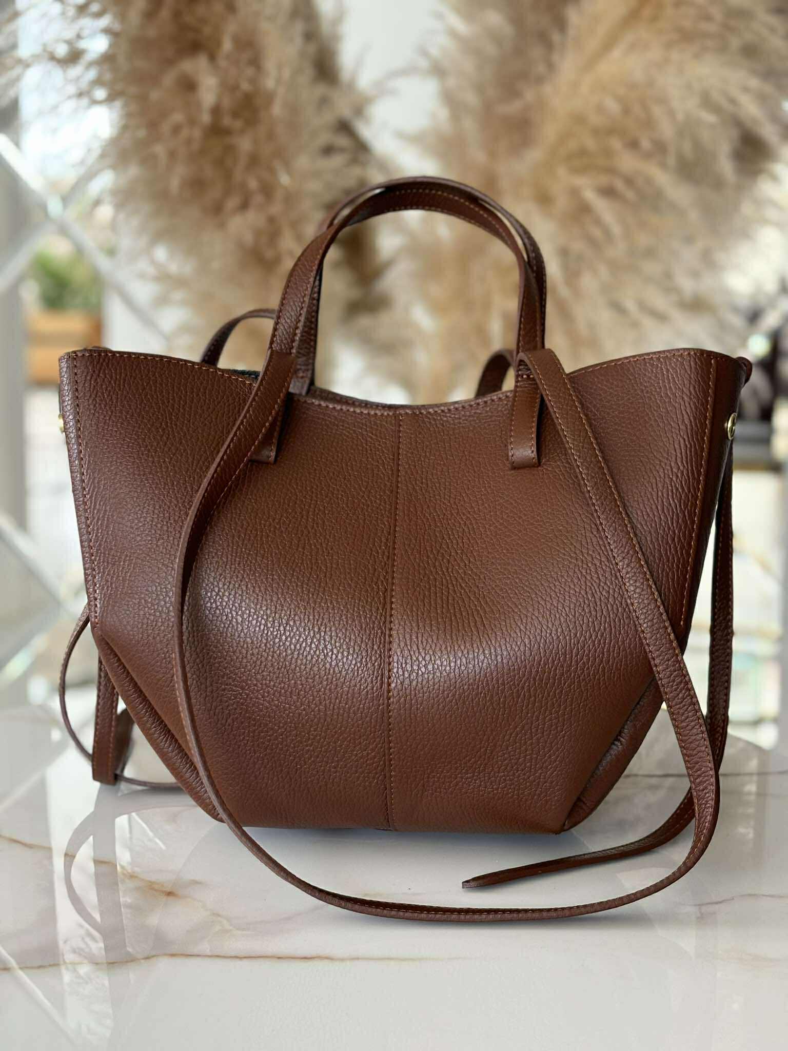 Torebka POLENKA skóra naturalna shopper kuferek 2w1 kasztanowa - obrazek 5
