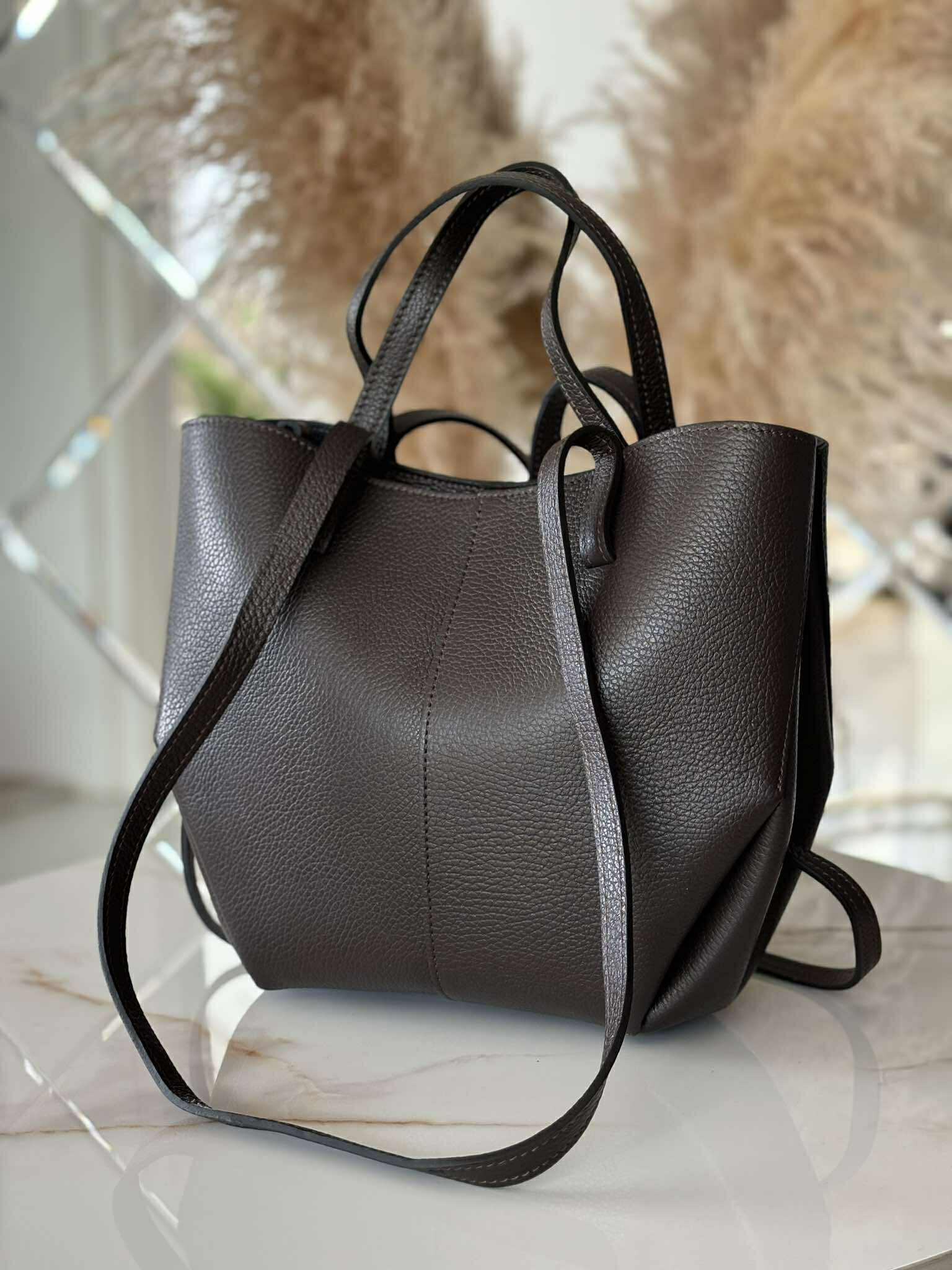Torebka POLENKA skóra naturalna shopper kuferek 2w1 gorzka czekolada