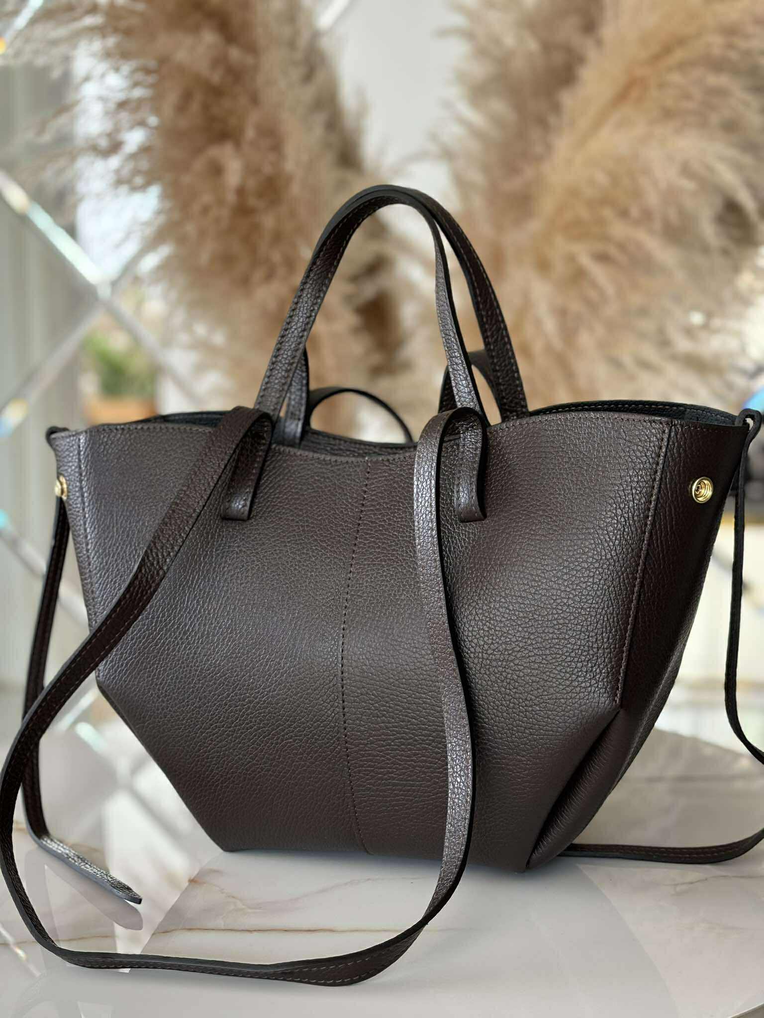 Torebka POLENKA skóra naturalna shopper kuferek 2w1 gorzka czekolada - obrazek 4