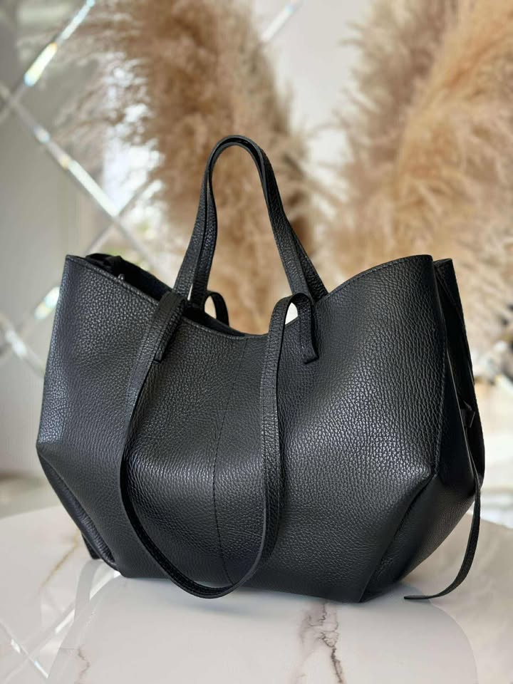 Torebka POLENKA skóra naturalna shopper kuferek 2w1 czarna