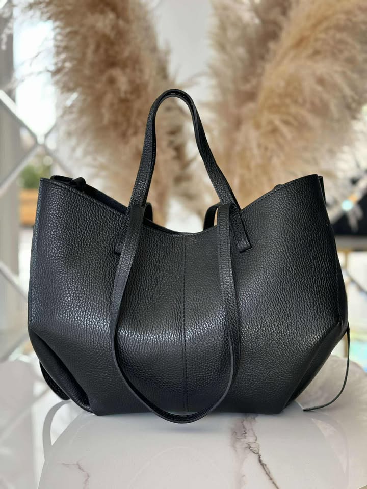 Torebka POLENKA skóra naturalna shopper kuferek 2w1 czarna - obrazek 2