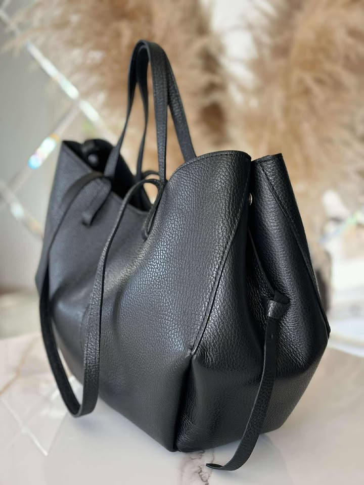 Torebka POLENKA skóra naturalna shopper kuferek 2w1 czarna - obrazek 3