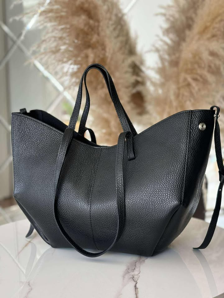 Torebka POLENKA skóra naturalna shopper kuferek 2w1 czarna - obrazek 4