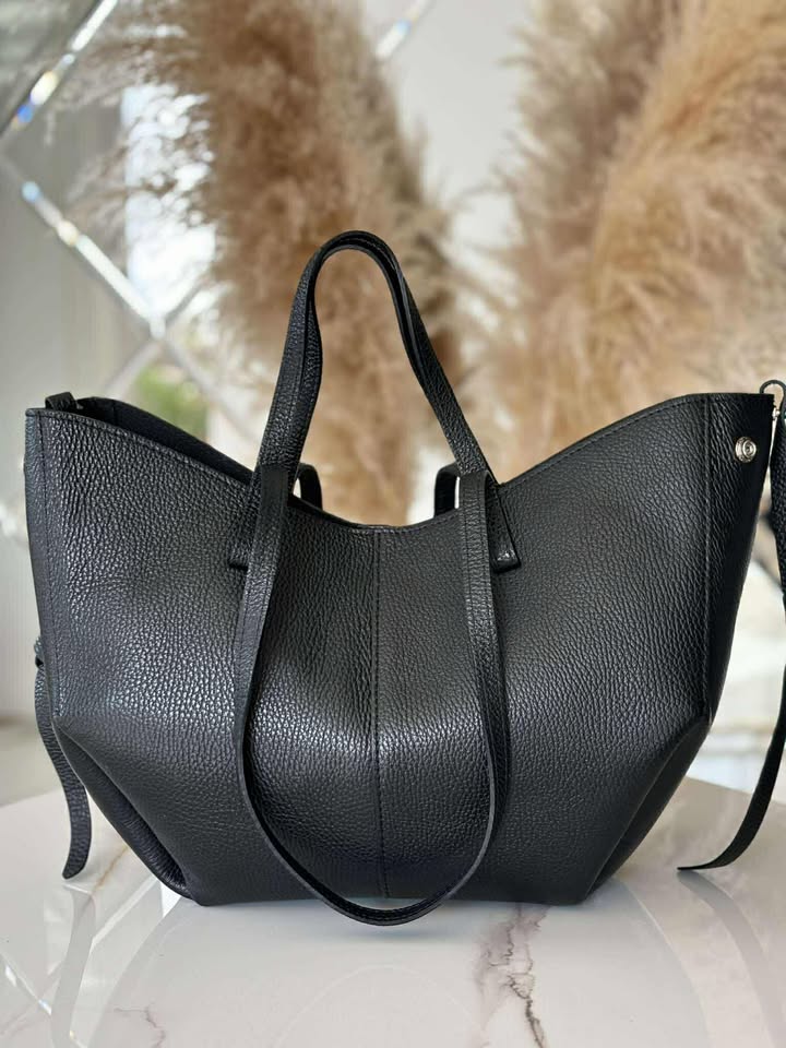 Torebka POLENKA skóra naturalna shopper kuferek 2w1 czarna - obrazek 5