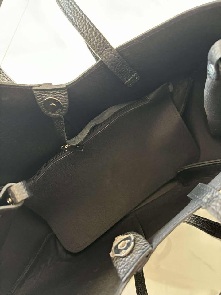 Torebka POLENKA skóra naturalna shopper kuferek 2w1 czarna - obrazek 6