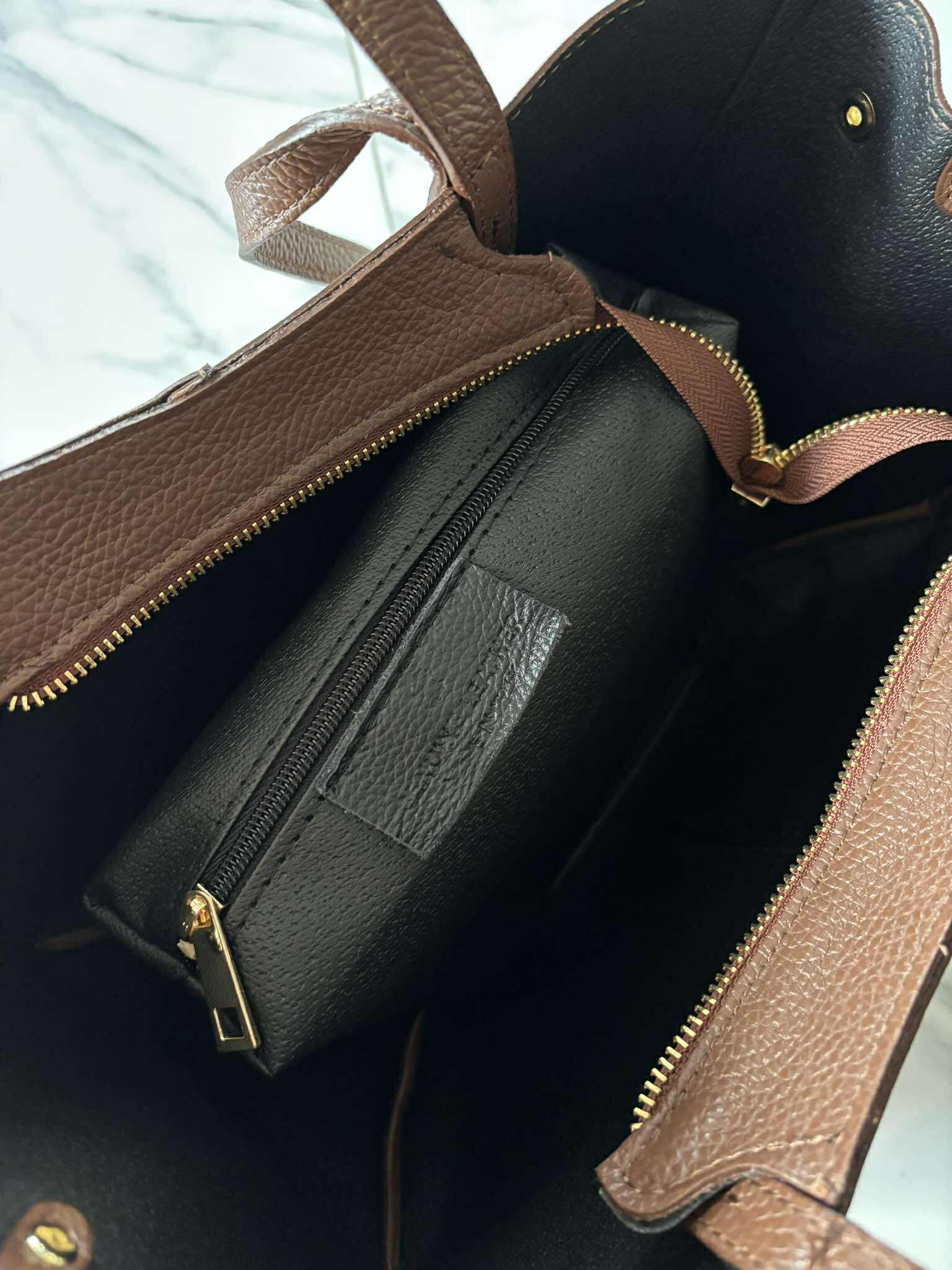 Torebka POLENKA skóra naturalna shopper kuferek 2w1 camel zamsz - obrazek 6