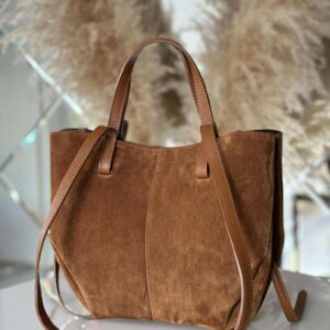 Torebka POLENKA skóra naturalna shopper kuferek 2w1 camel zamsz