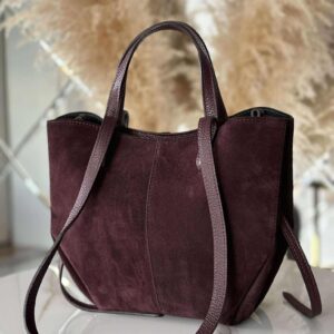 Torebka POLENKA skóra naturalna shopper kuferek 2w1 ciemne bordo zamsz