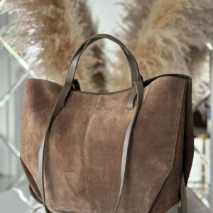 Torebka POLENKA większa skóra naturalna shopper 2w1 mokka zamsz