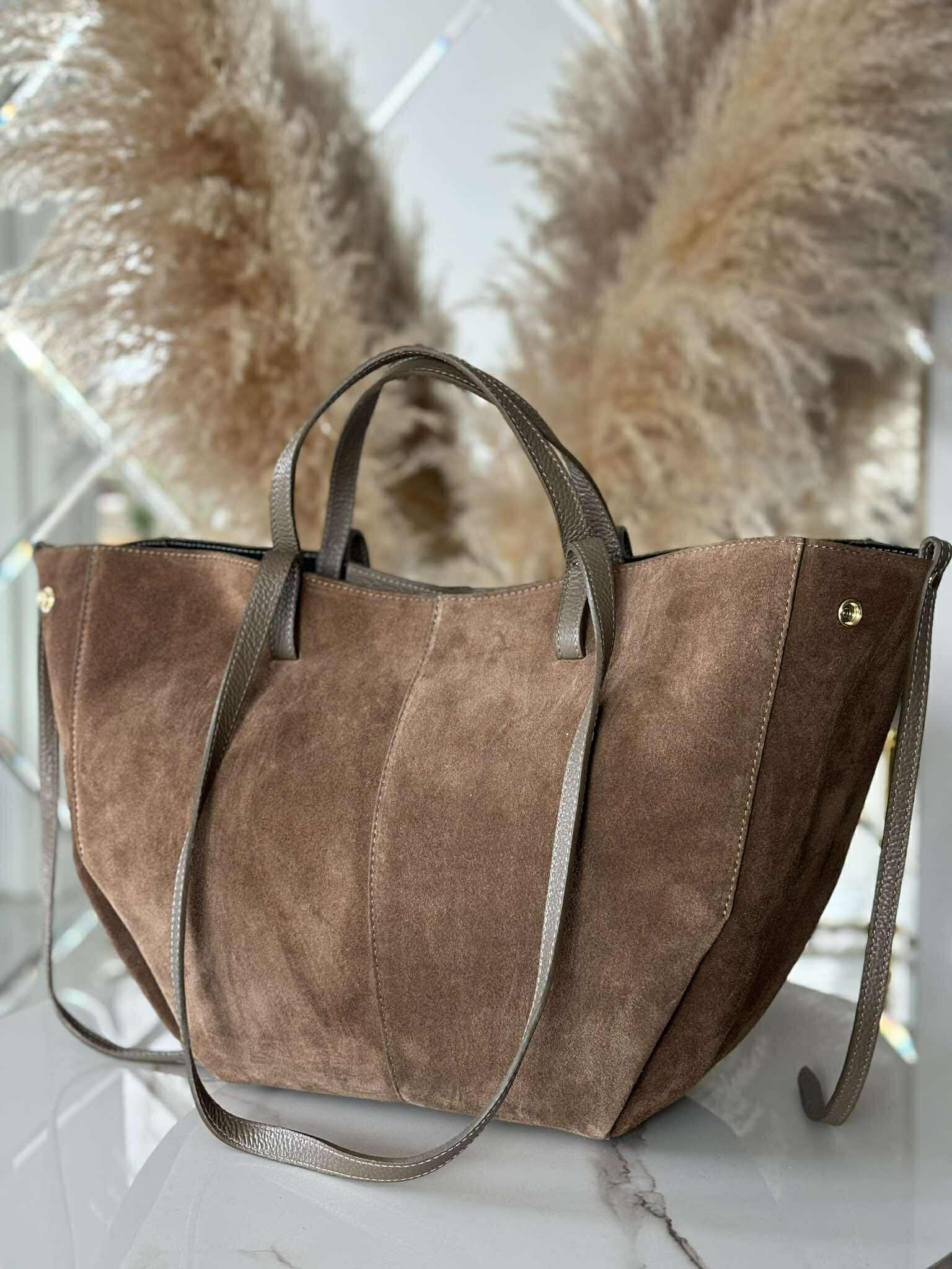 Torebka POLENKA większa skóra naturalna shopper 2w1 mokka zamsz - obrazek 4
