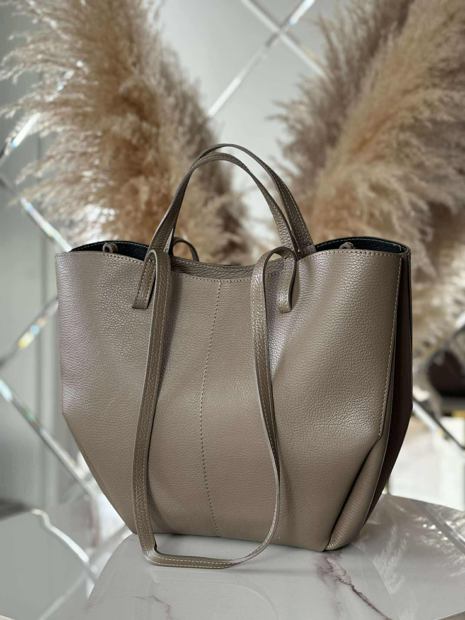 Torebka POLENKA większa skóra naturalna shopper 2w1 beż taupe