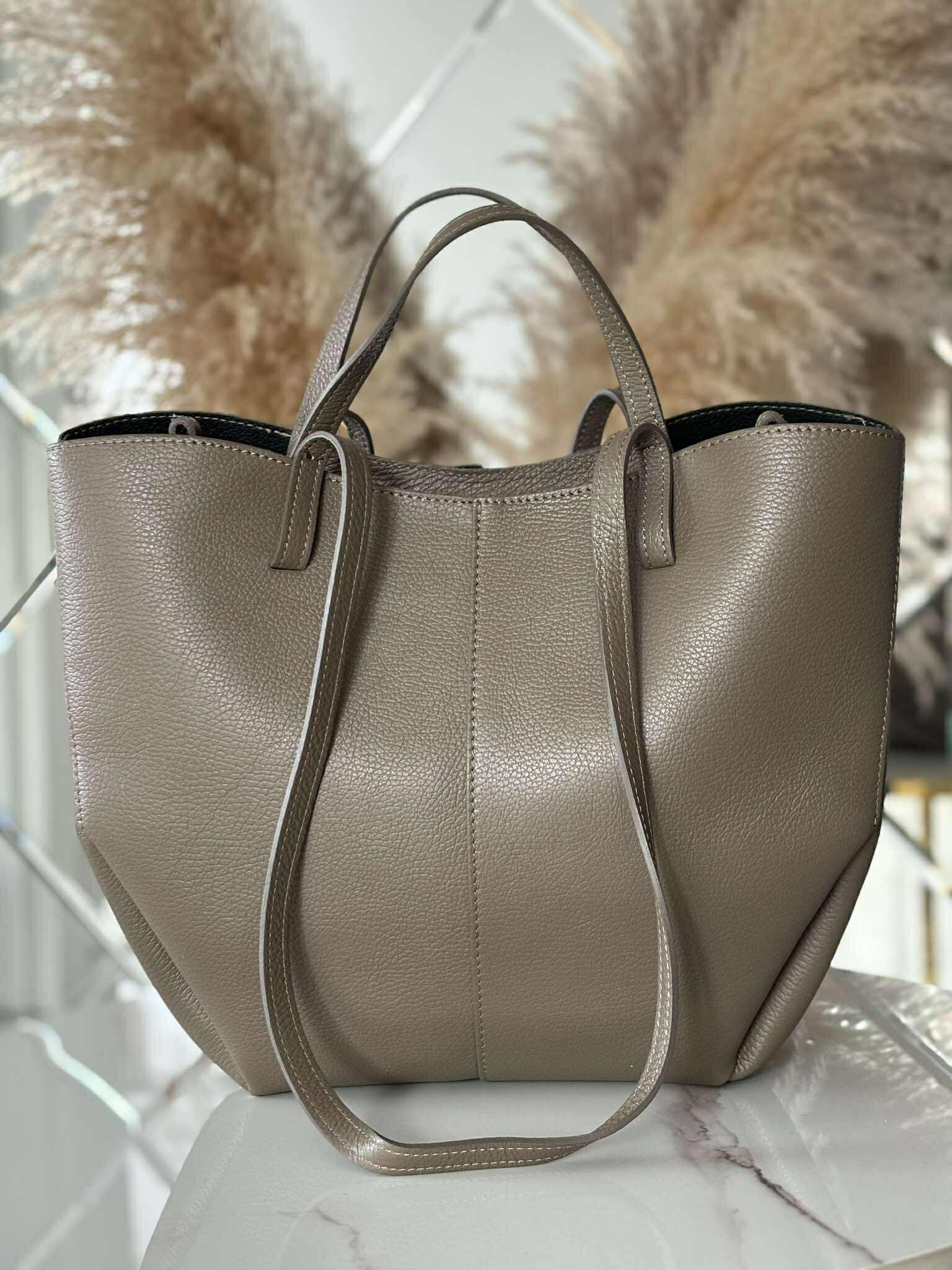 Torebka POLENKA większa skóra naturalna shopper 2w1 beż taupe - obrazek 2