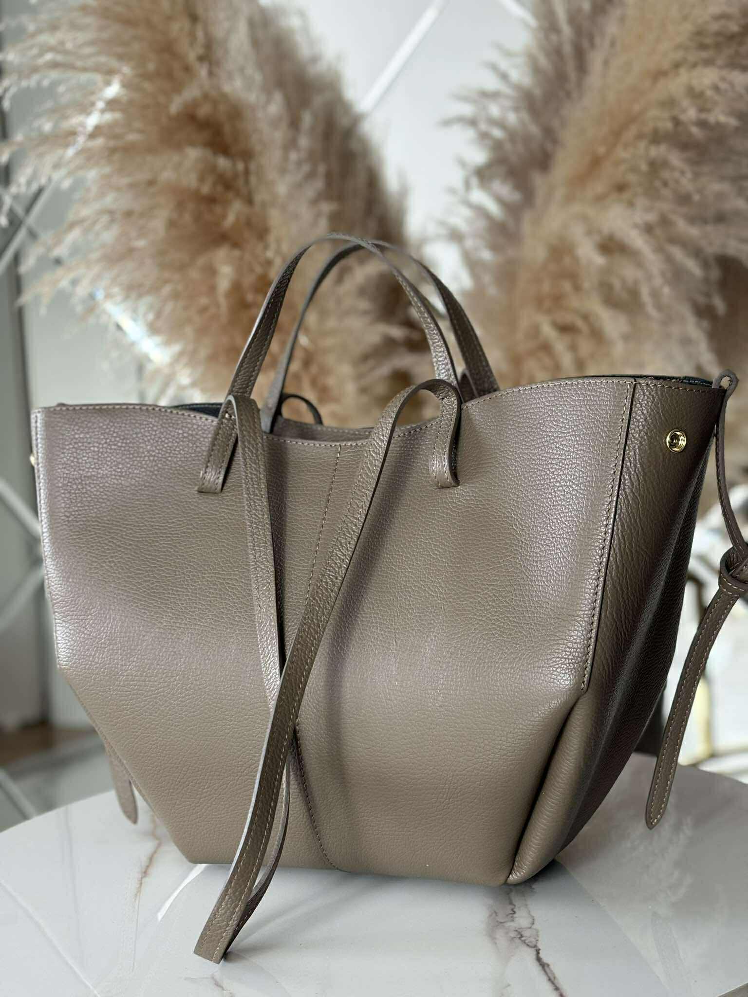 Torebka POLENKA większa skóra naturalna shopper 2w1 beż taupe - obrazek 4