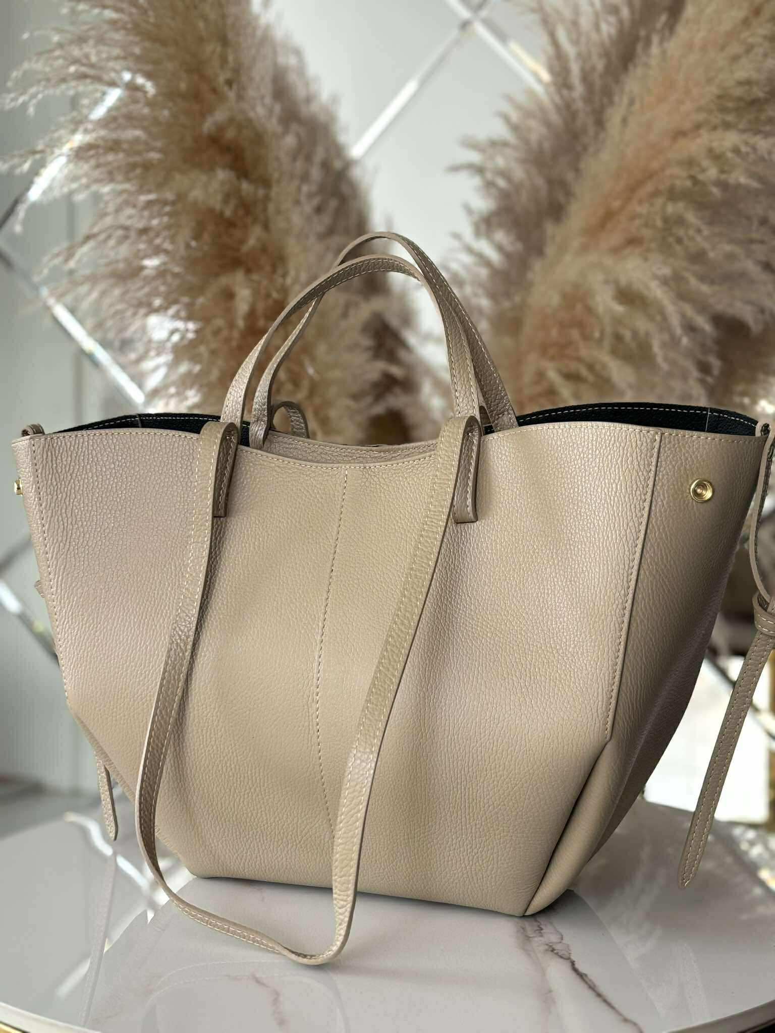 Torebka POLENKA większa skóra naturalna shopper 2w1 beżowa - obrazek 4