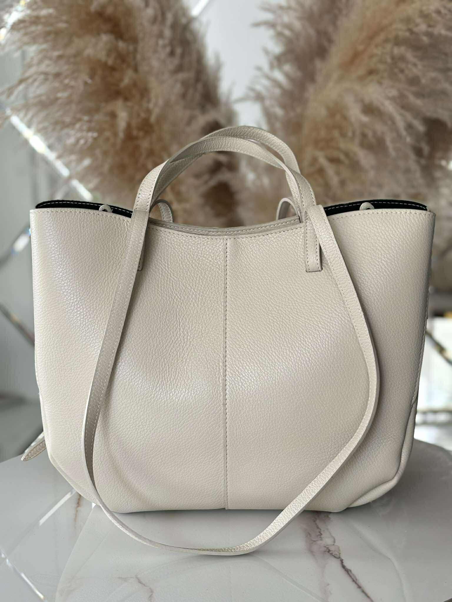 Torebka POLENKA większa skóra naturalna shopper 2w1 śmietanka ecru - obrazek 2