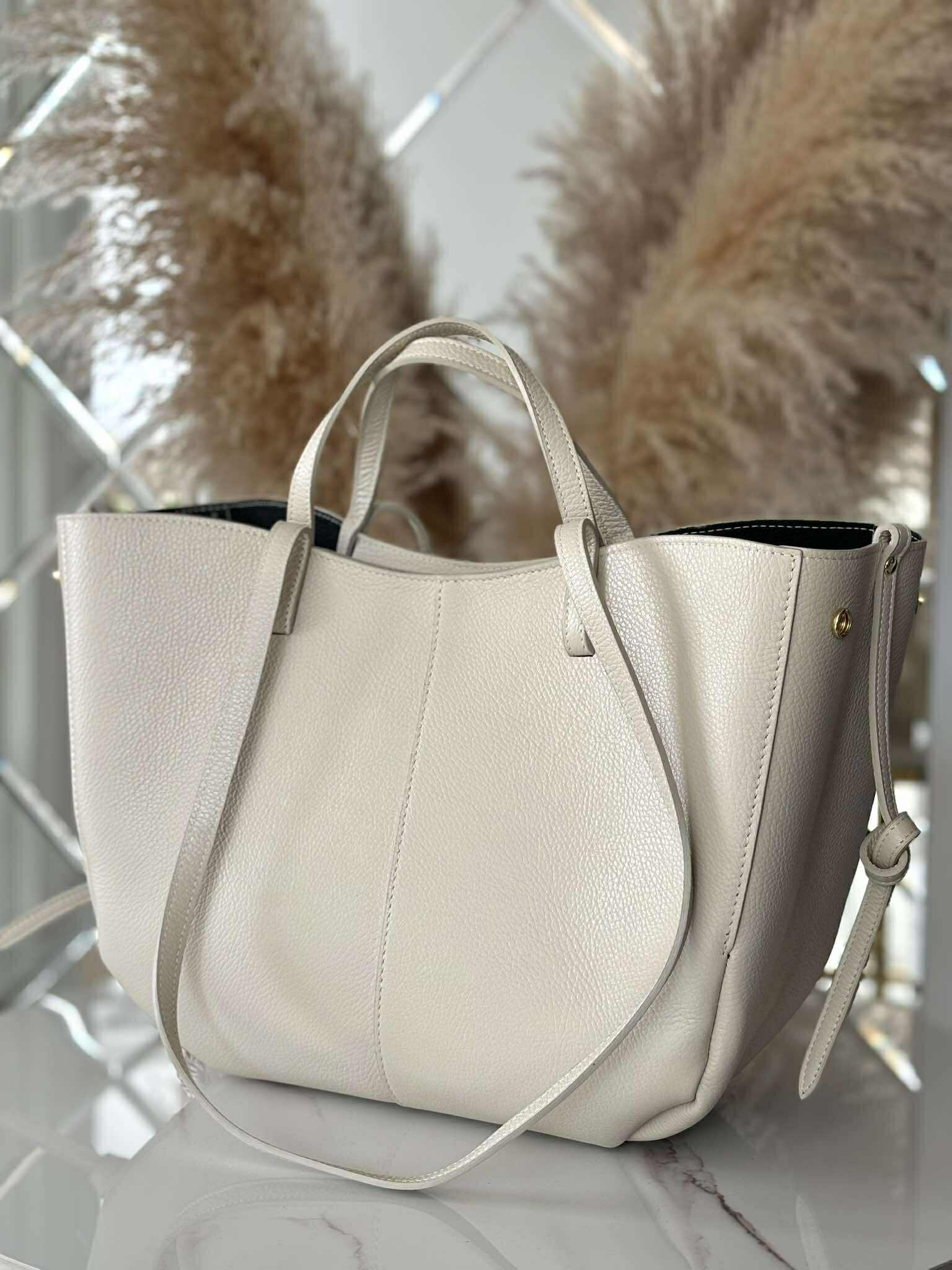 Torebka POLENKA większa skóra naturalna shopper 2w1 śmietanka ecru - obrazek 4