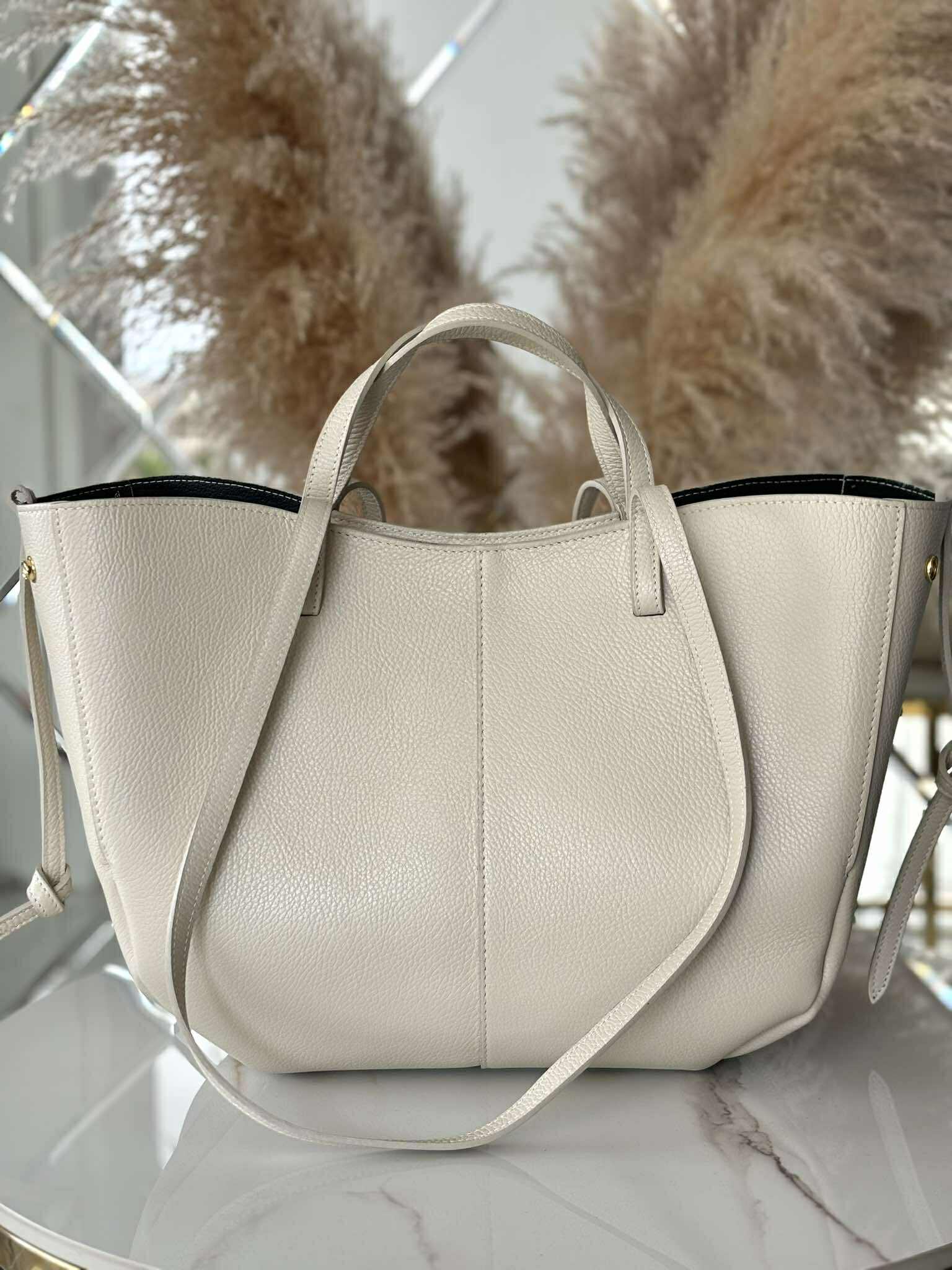 Torebka POLENKA większa skóra naturalna shopper 2w1 śmietanka ecru - obrazek 5