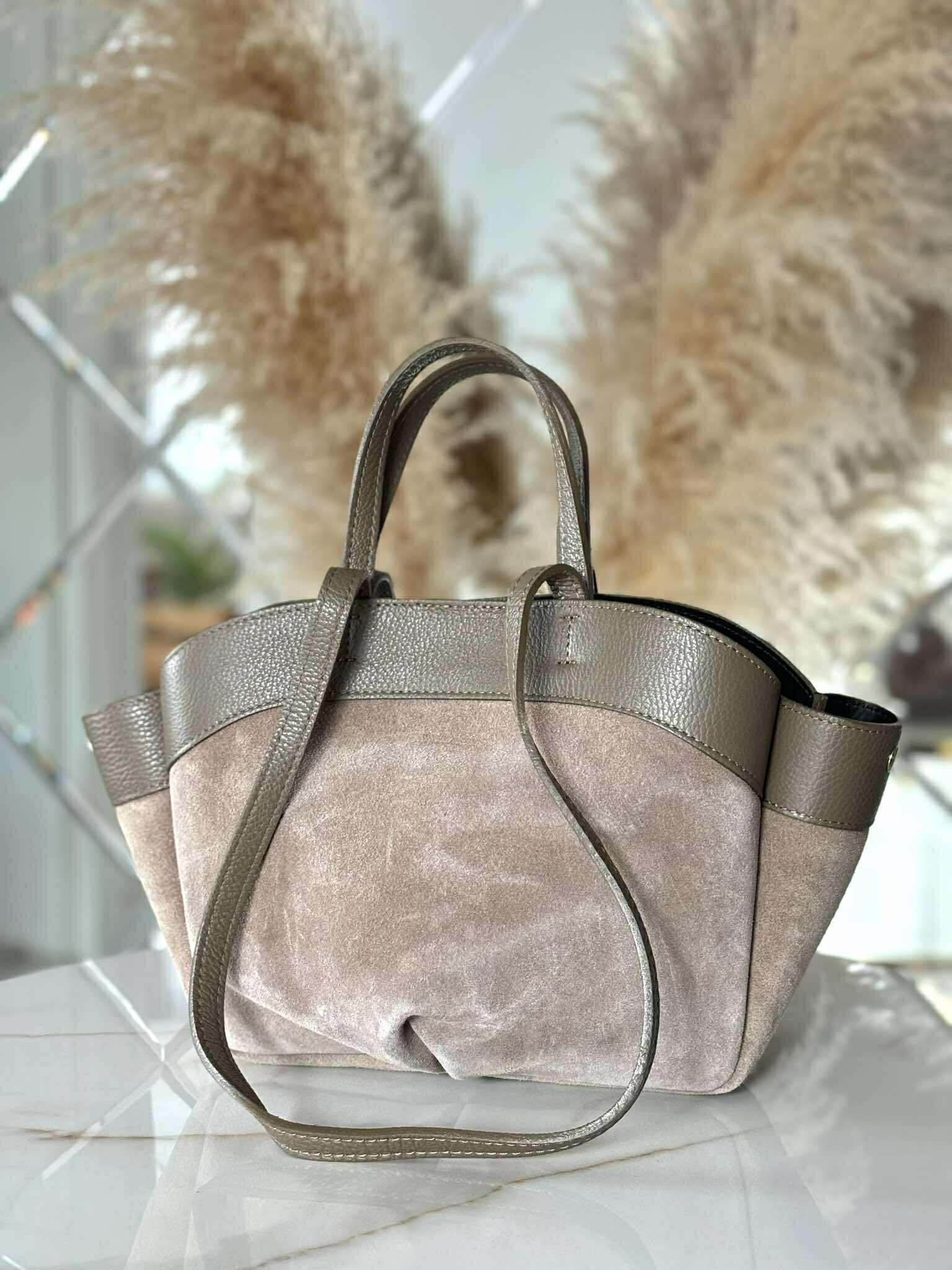 Torebka POLENKA skóra naturalna shopper A5 kuferek beż taupe