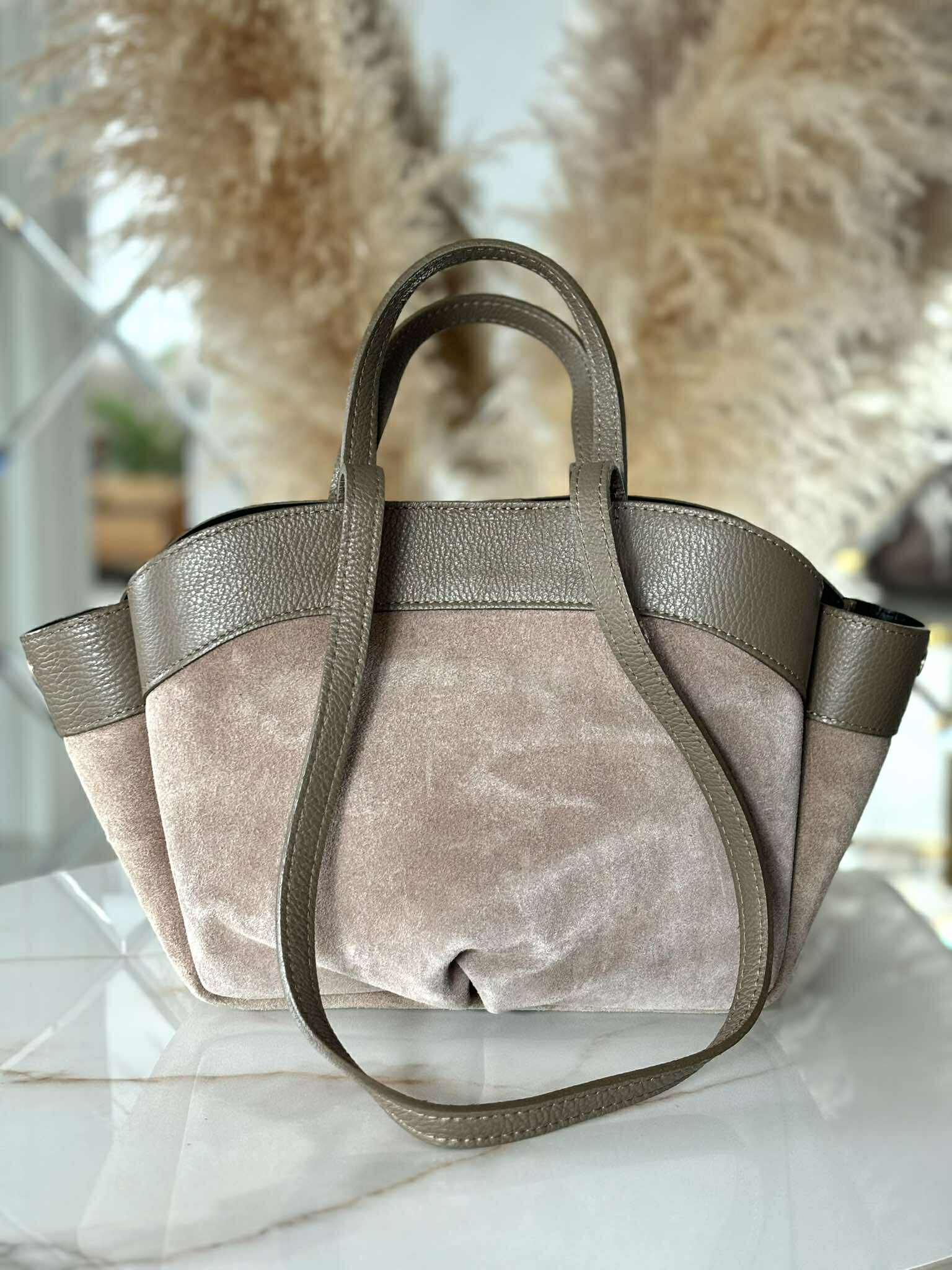 Torebka POLENKA skóra naturalna shopper A5 kuferek beż taupe - obrazek 2