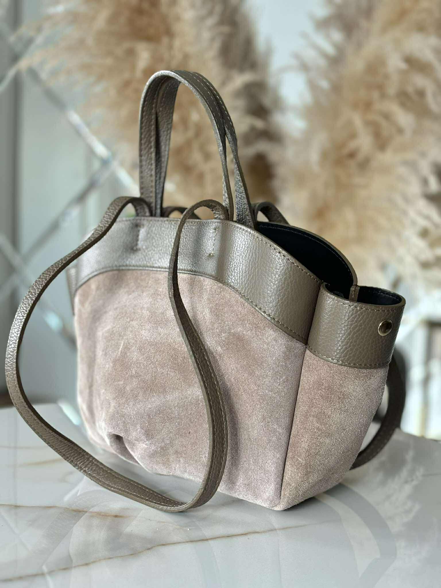 Torebka POLENKA skóra naturalna shopper A5 kuferek beż taupe - obrazek 3
