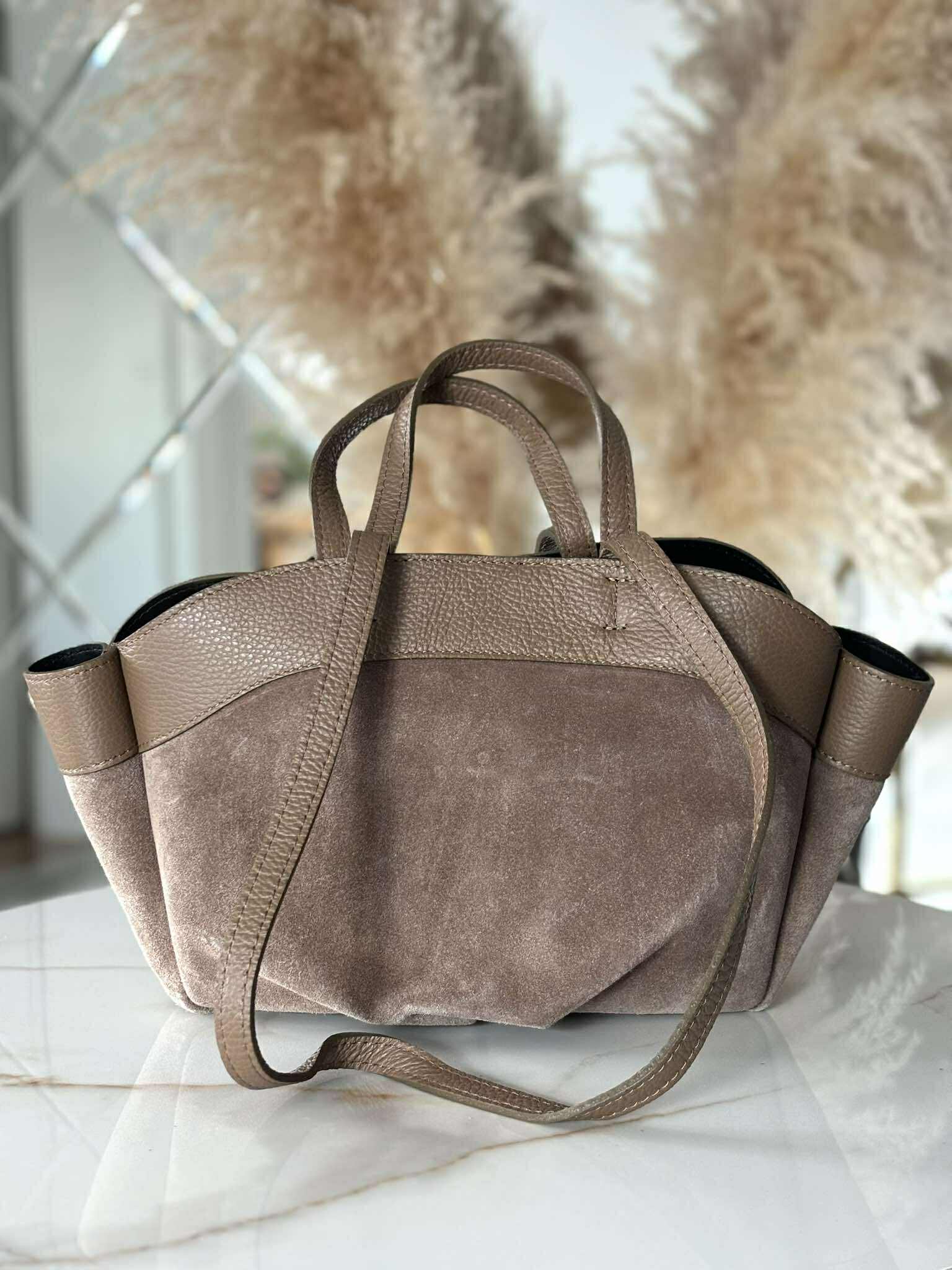 Torebka POLENKA skóra naturalna shopper A5 kuferek beż mokka - obrazek 2
