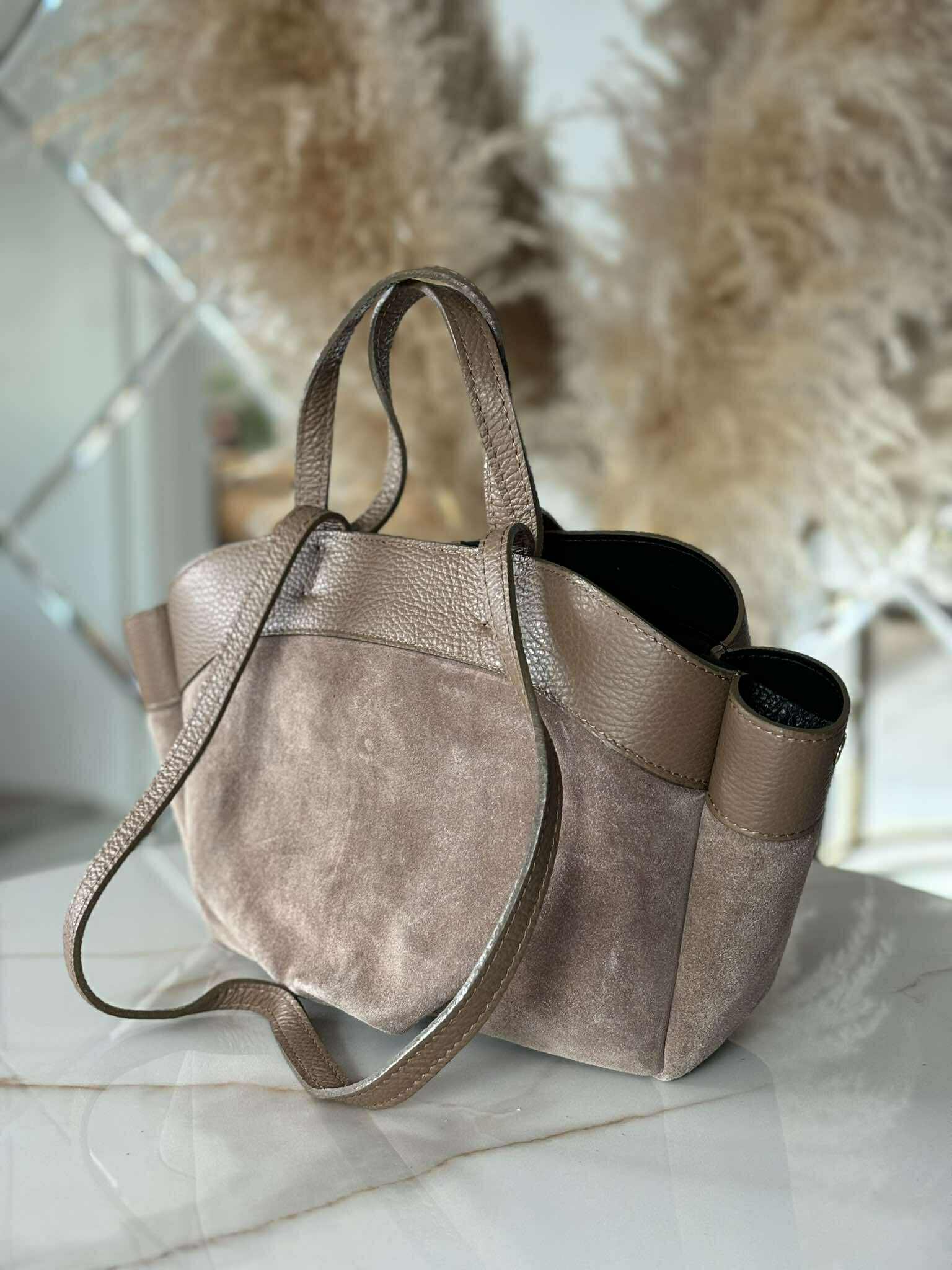 Torebka POLENKA skóra naturalna shopper A5 kuferek beż mokka - obrazek 3