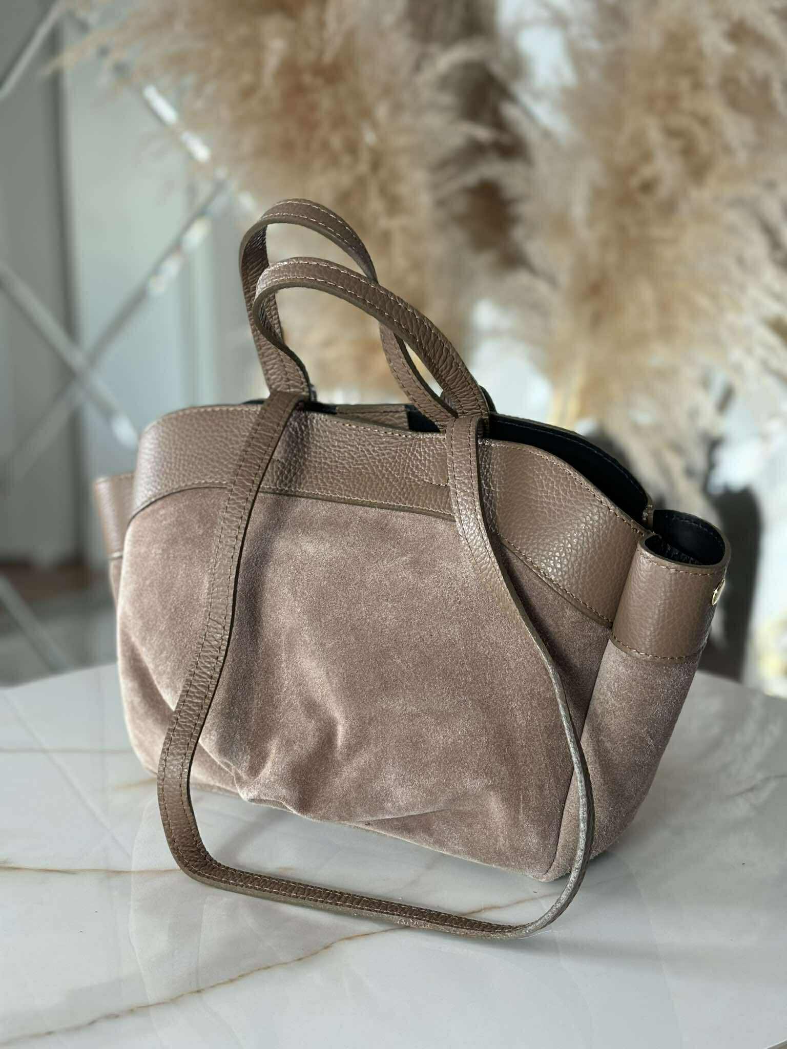 Torebka POLENKA skóra naturalna shopper A5 kuferek beż mokka - obrazek 4