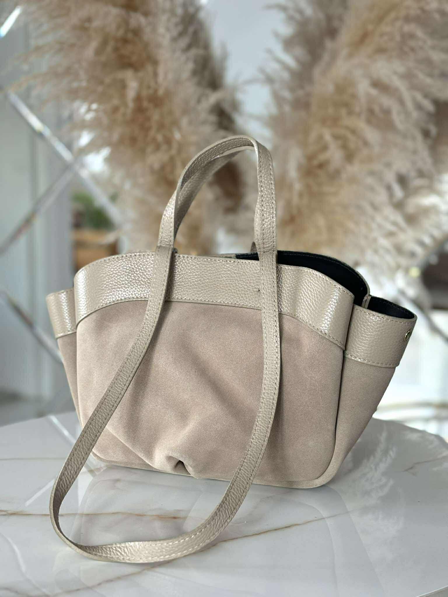 Torebka POLENKA skóra naturalna shopper A5 kuferek beż
