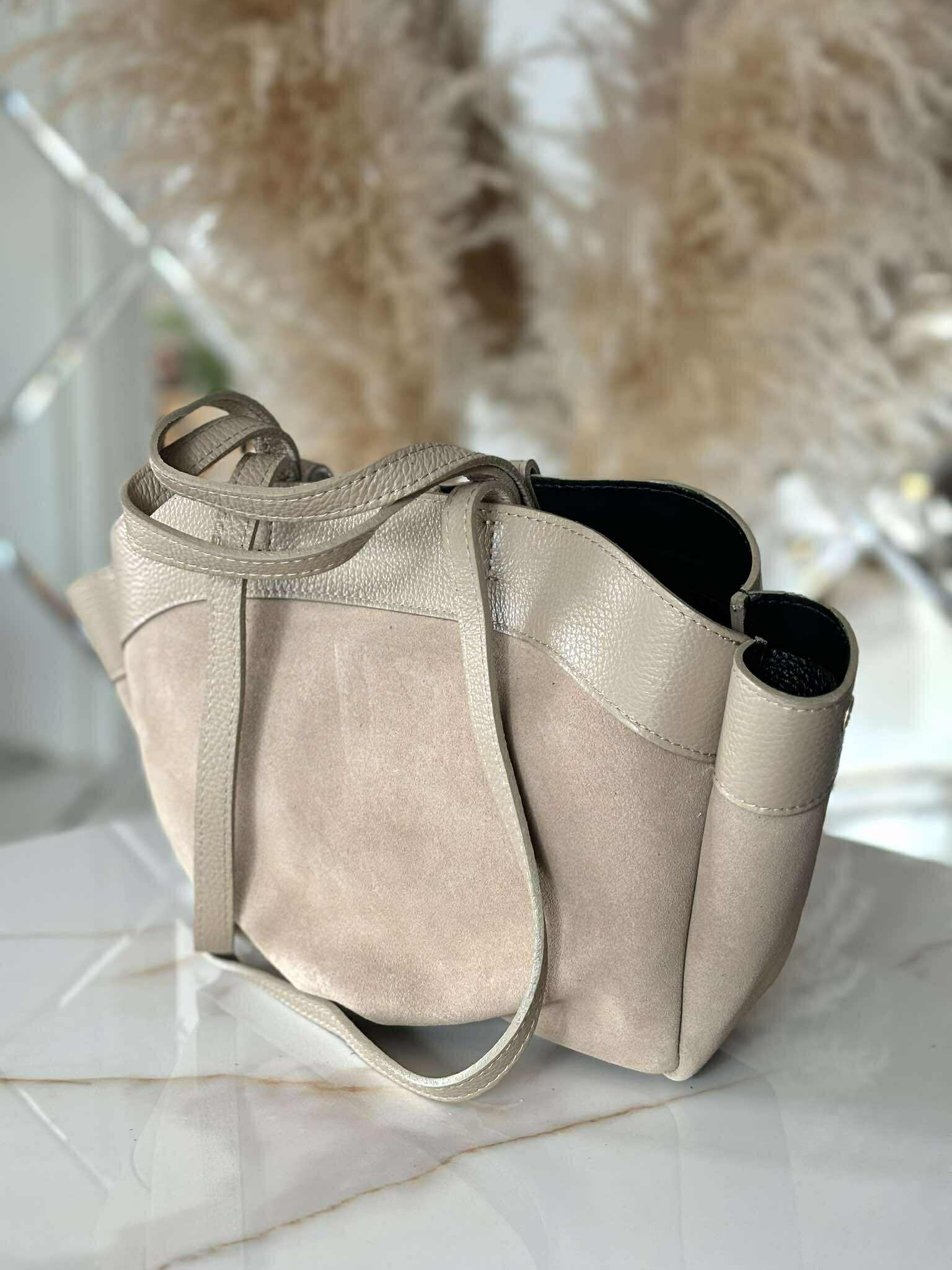 Torebka POLENKA skóra naturalna shopper A5 kuferek beż - obrazek 4
