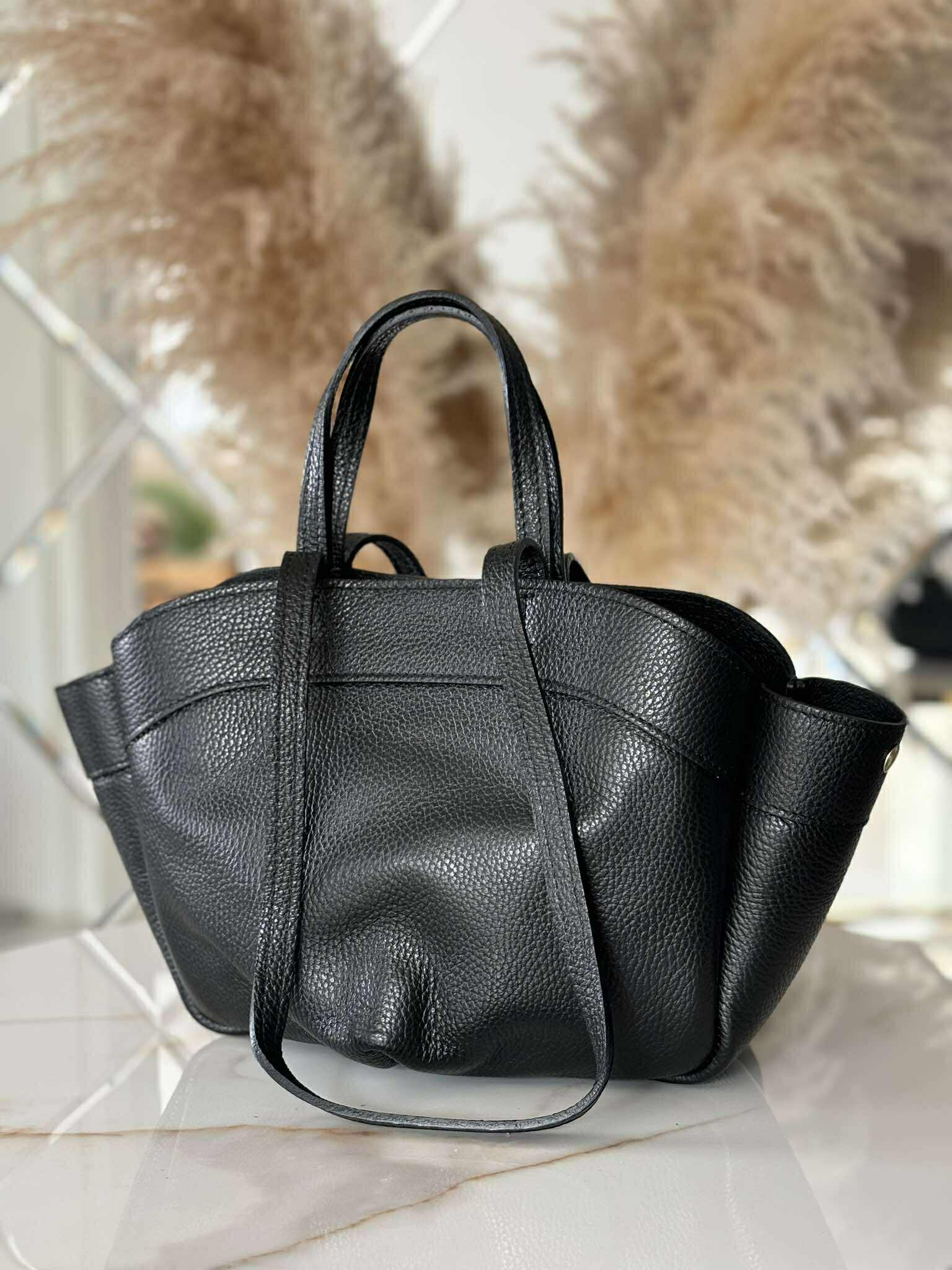 Torebka POLENKA skóra naturalna shopper A5 kuferek czarna