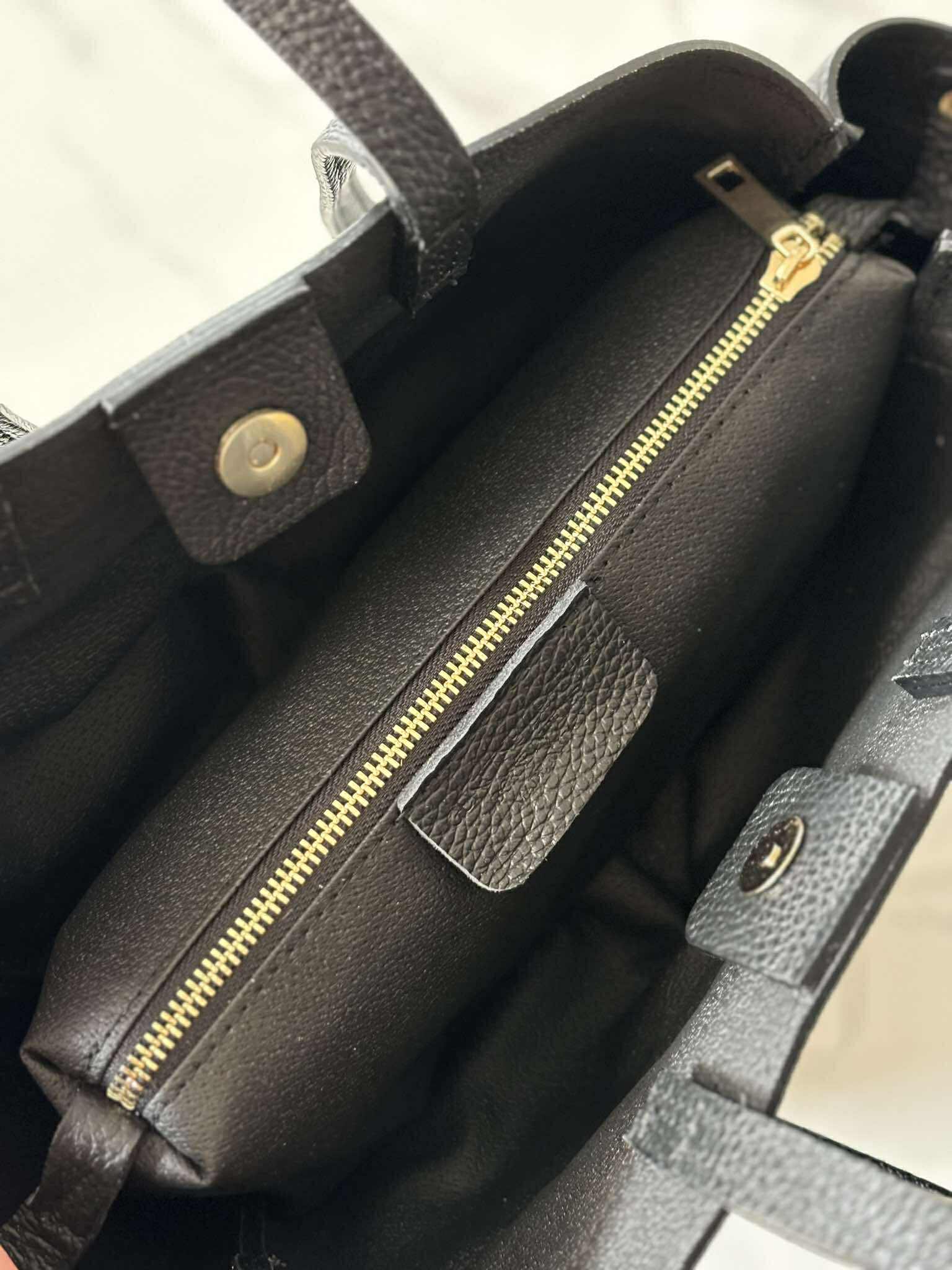 Torebka POLENKA skóra naturalna shopper A5 kuferek czarna - obrazek 4