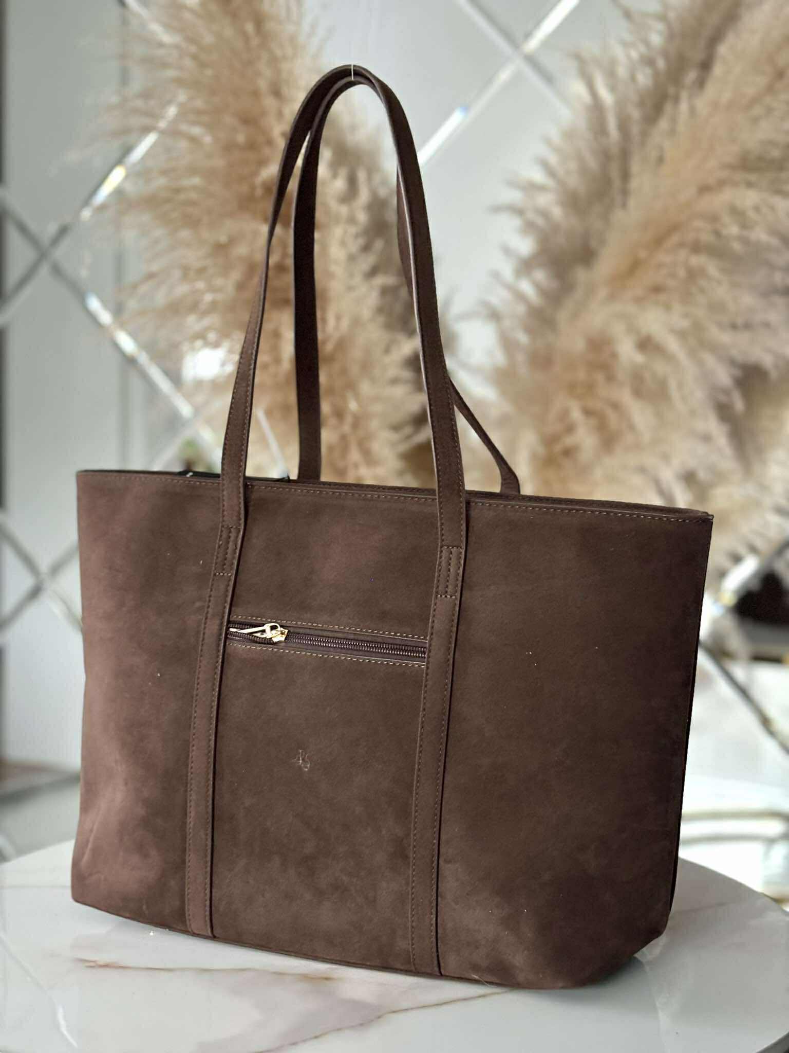 Torebka skóra ekologiczna FLORA&CO shopper A4 brązowa - obrazek 4