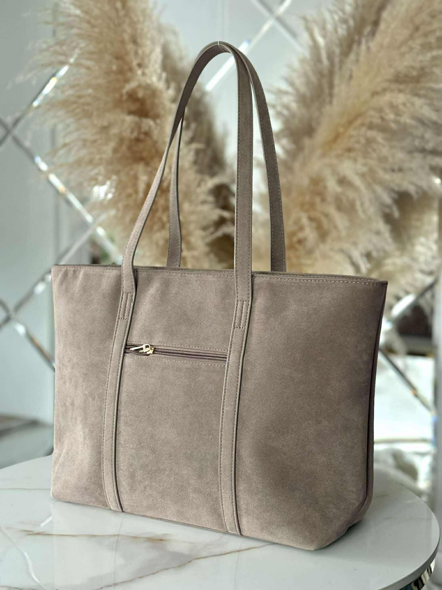 Torebka skóra ekologiczna FLORA&CO shopper A4 fango - obrazek 4