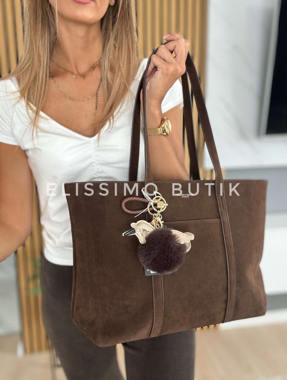Torebka skóra ekologiczna FLORA&CO shopper A4 brązowa - obrazek 6