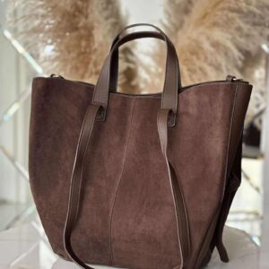Torebka POLENKA większa skóra ekologiczna shopper brązowa zamsz