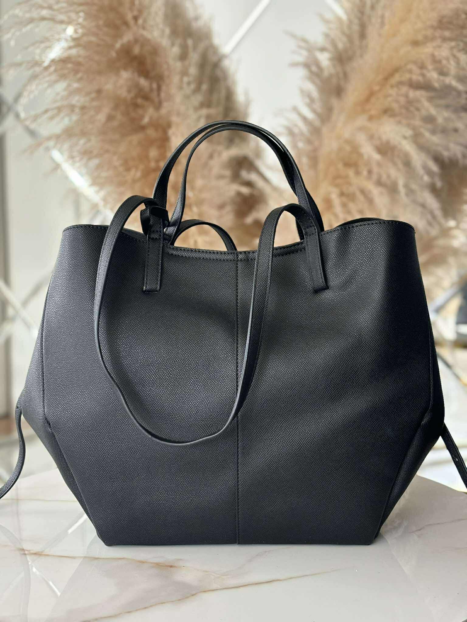 Torebka POLENKA większa skóra ekologiczna shopper czarna - obrazek 3