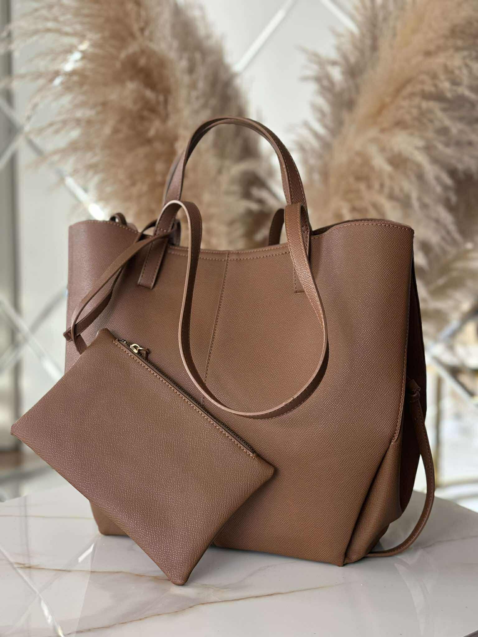 Torebka POLENKA większa skóra ekologiczna shopper mleczna czekolada