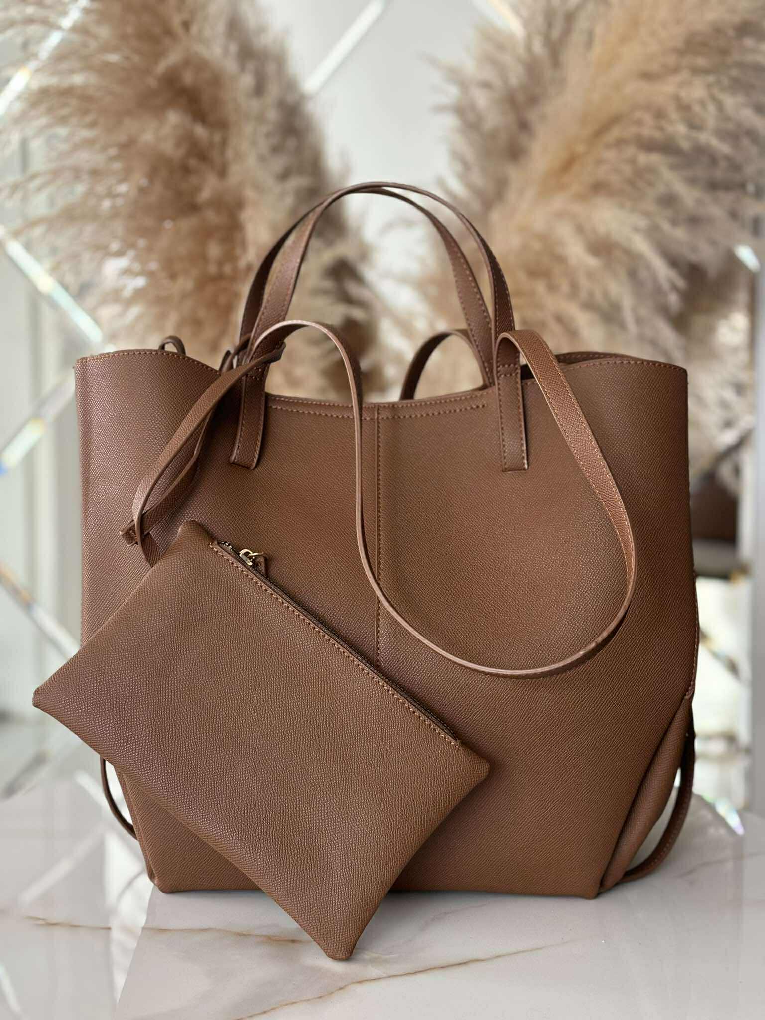 Torebka POLENKA większa skóra ekologiczna shopper mleczna czekolada - obrazek 2