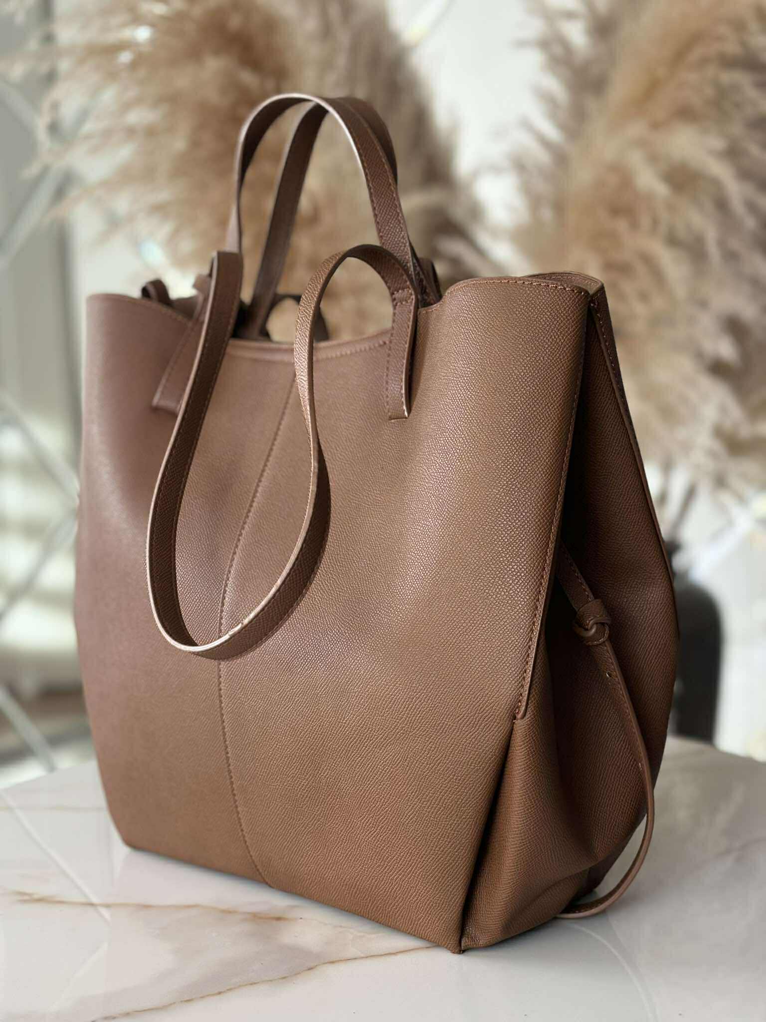 Torebka POLENKA większa skóra ekologiczna shopper mleczna czekolada - obrazek 4