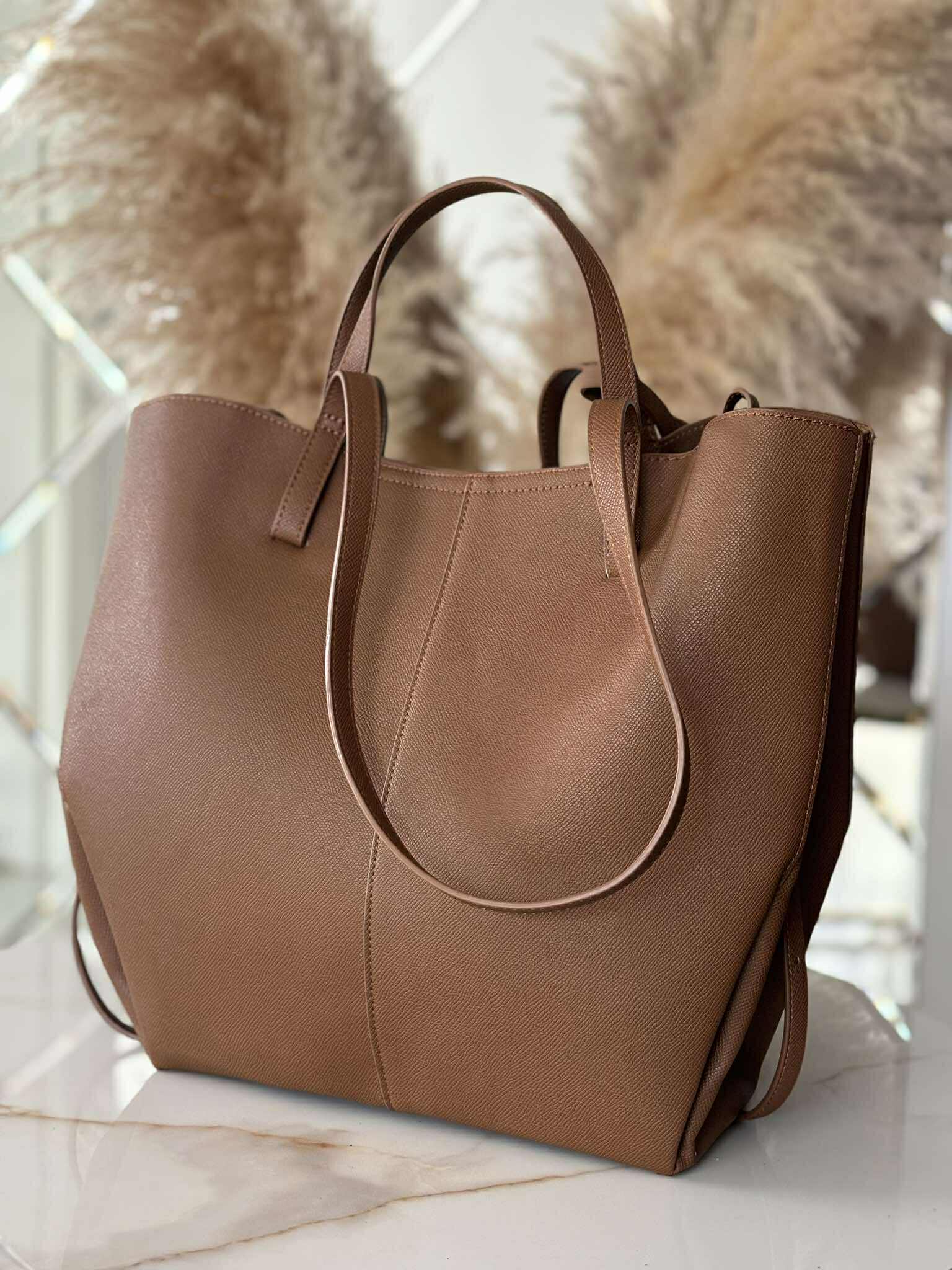 Torebka POLENKA większa skóra ekologiczna shopper mleczna czekolada - obrazek 5