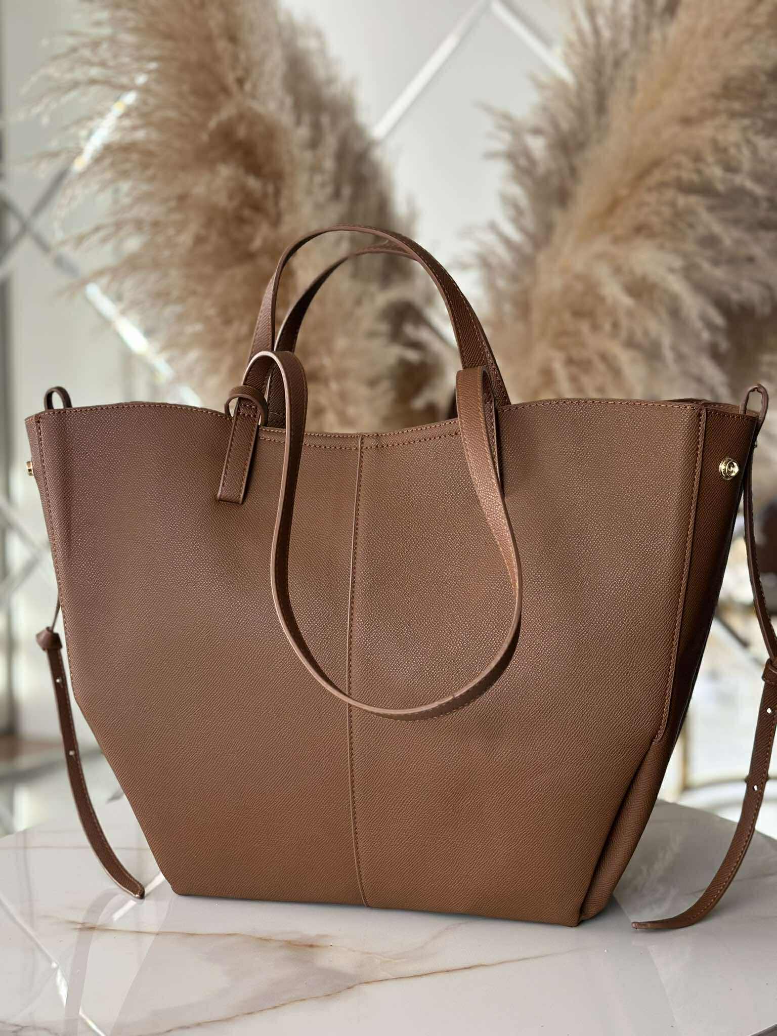 Torebka POLENKA większa skóra ekologiczna shopper mleczna czekolada - obrazek 6