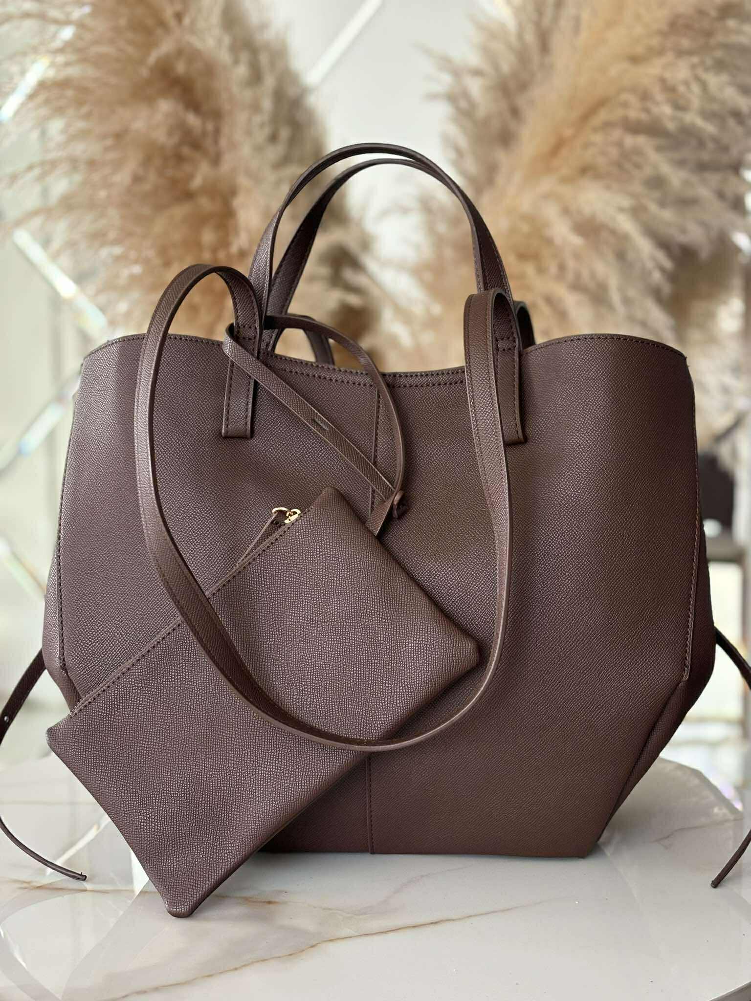 Torebka POLENKA większa skóra ekologiczna shopper brązowa - obrazek 2