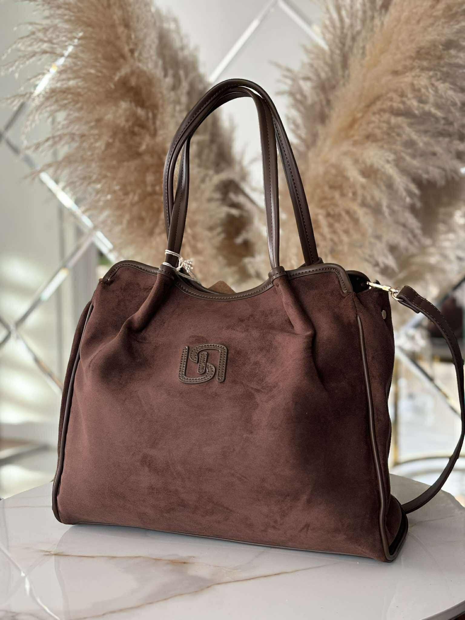 Torebka skóra ekologiczna BESTINI shopper gorzka czekolada zamsz