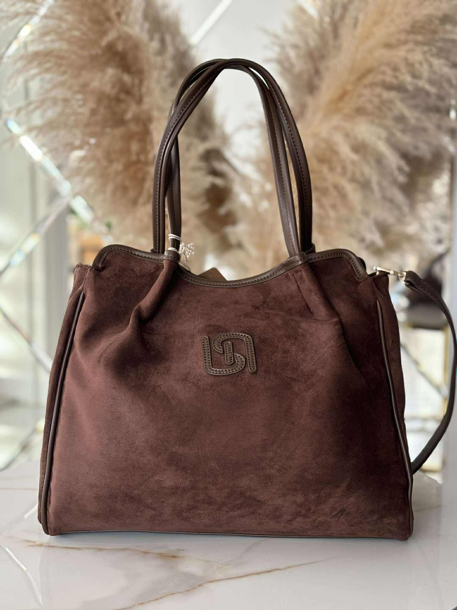 Torebka skóra ekologiczna BESTINI shopper gorzka czekolada zamsz - obrazek 2